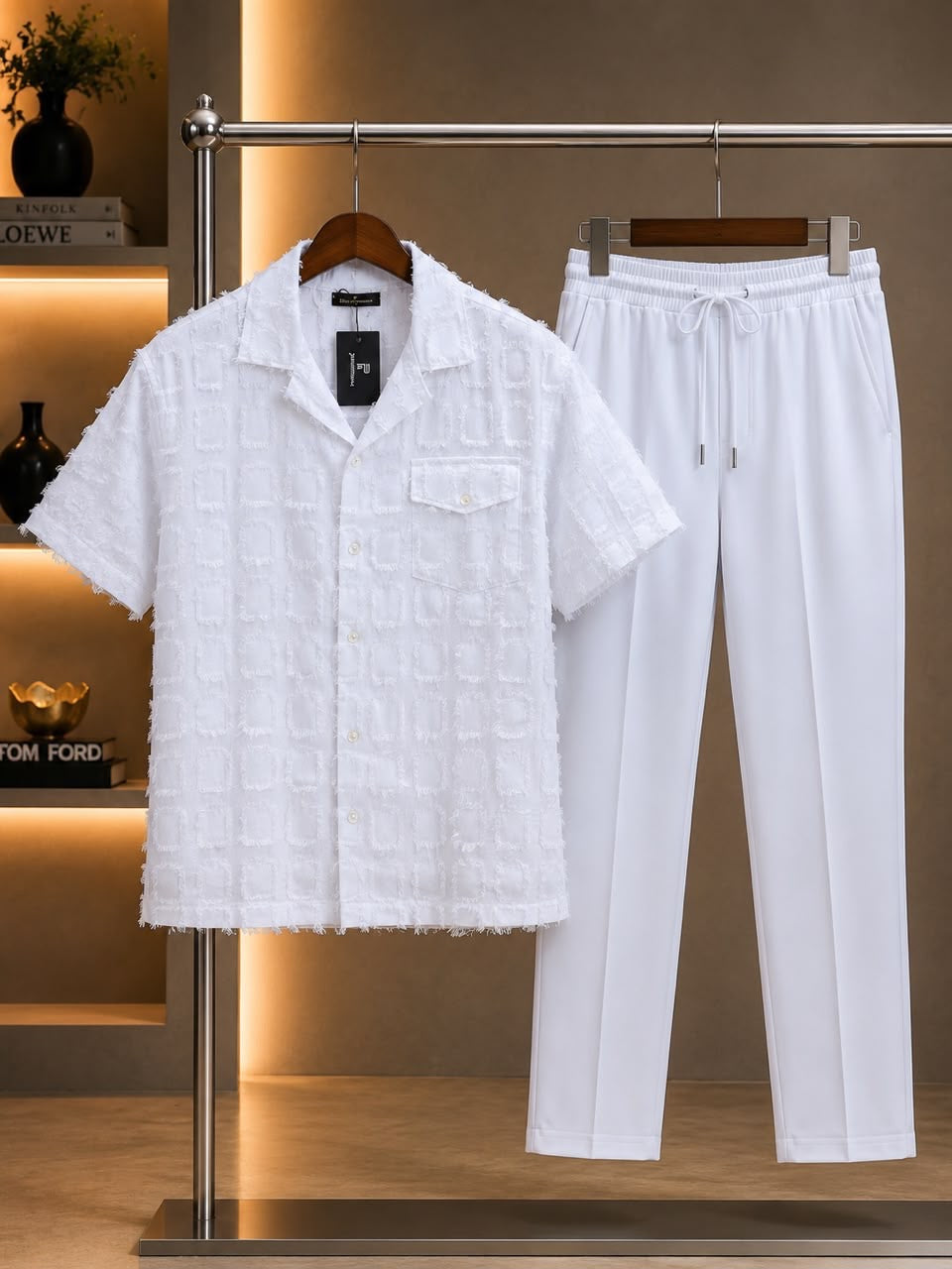 Men’s white 2 Piece Textured Casual Set