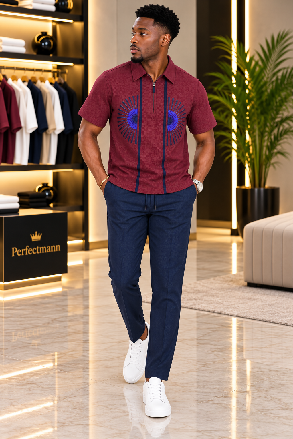 Men's Burgundy & Navy Blue 2 Piece Casual Set