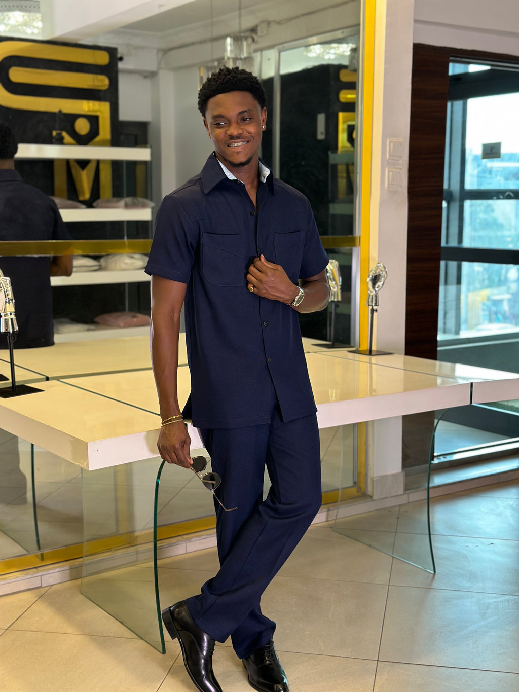 Men’s navy blue 2 Piece kaftan Set