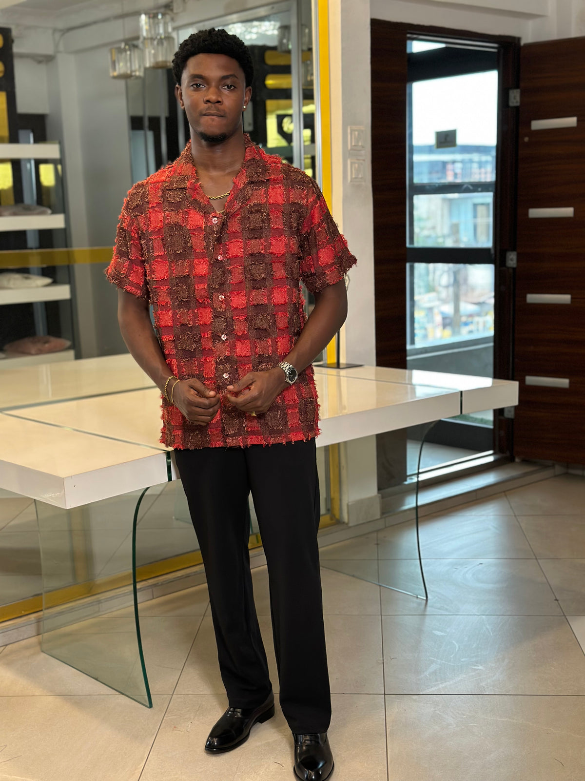 Men’s red and black 2 Piece Textured Casual Set
