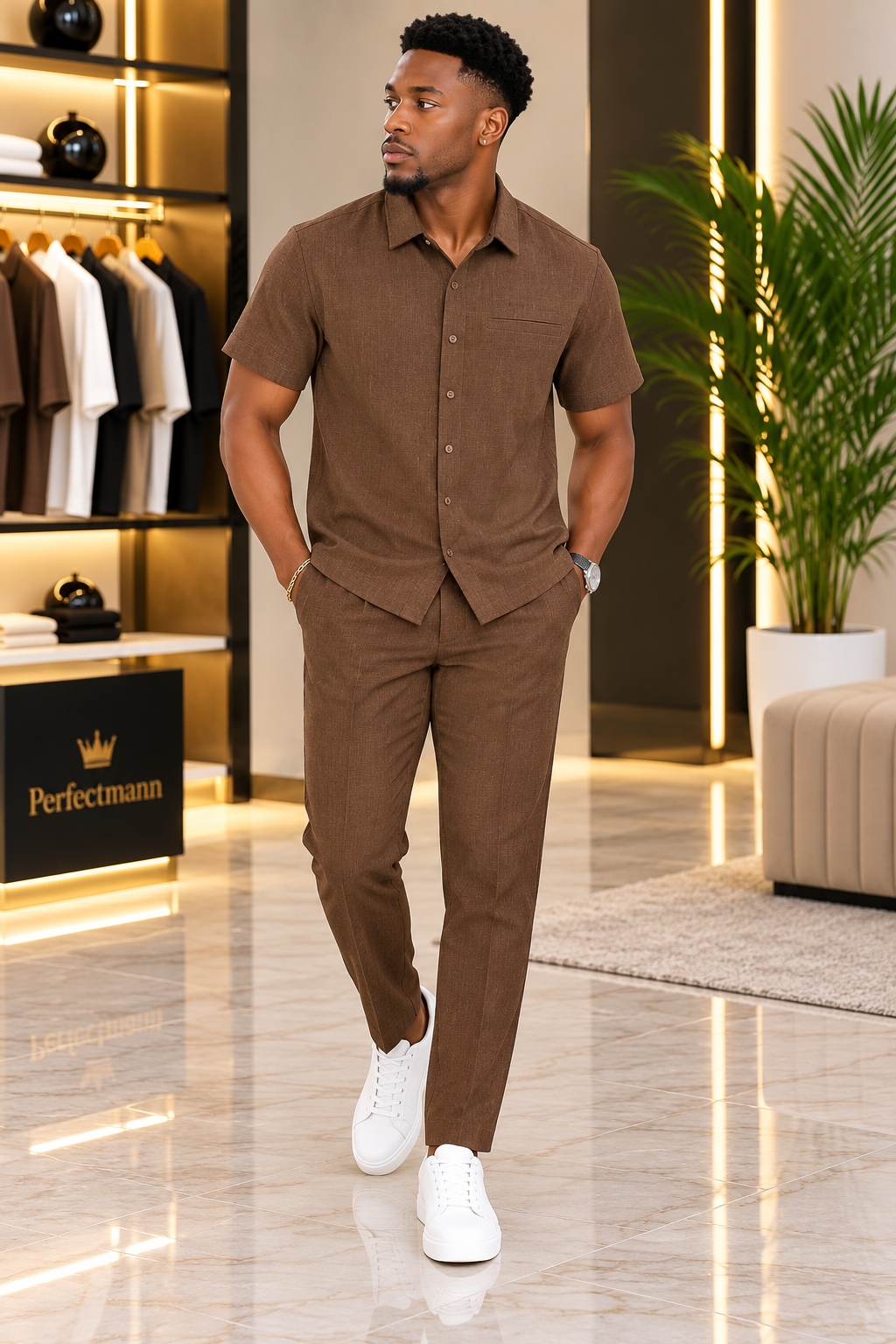 Men's brown 2 Piece Casual Set