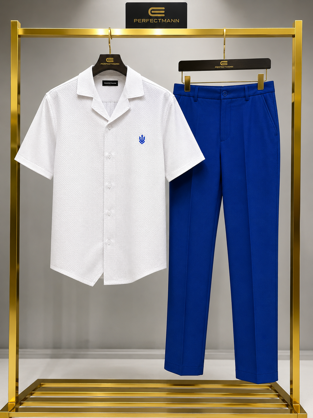 Men's White & Royal Blue 2-Piece Kaftan Set