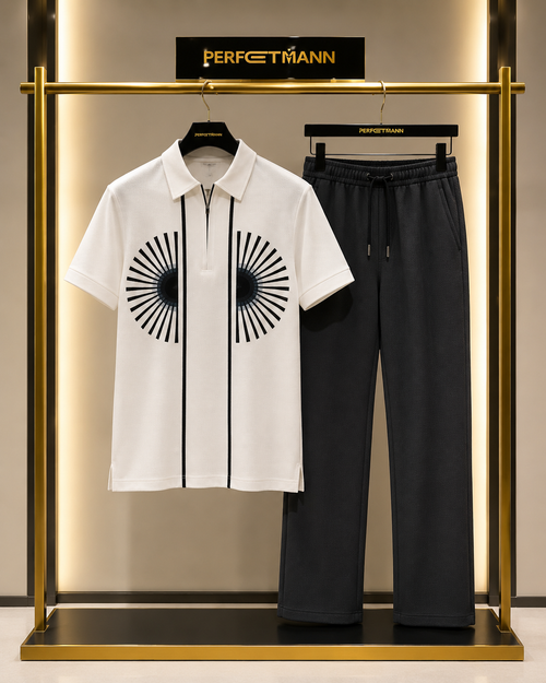 Men White with gray 2 piece casual set
