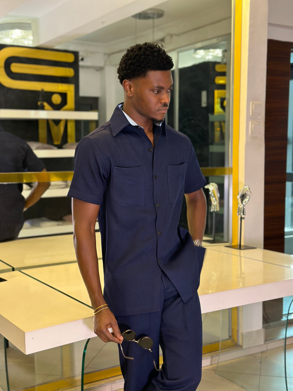 Men’s navy blue 2 Piece kaftan Set
