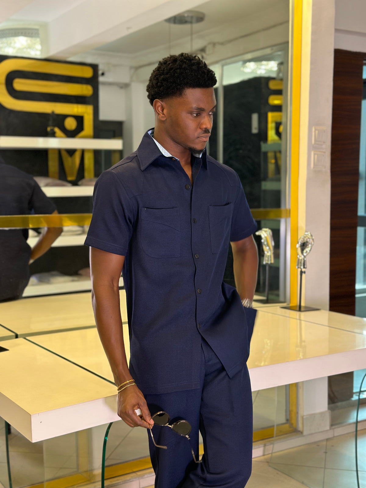 Men’s navy blue 2 Piece kaftan Set
