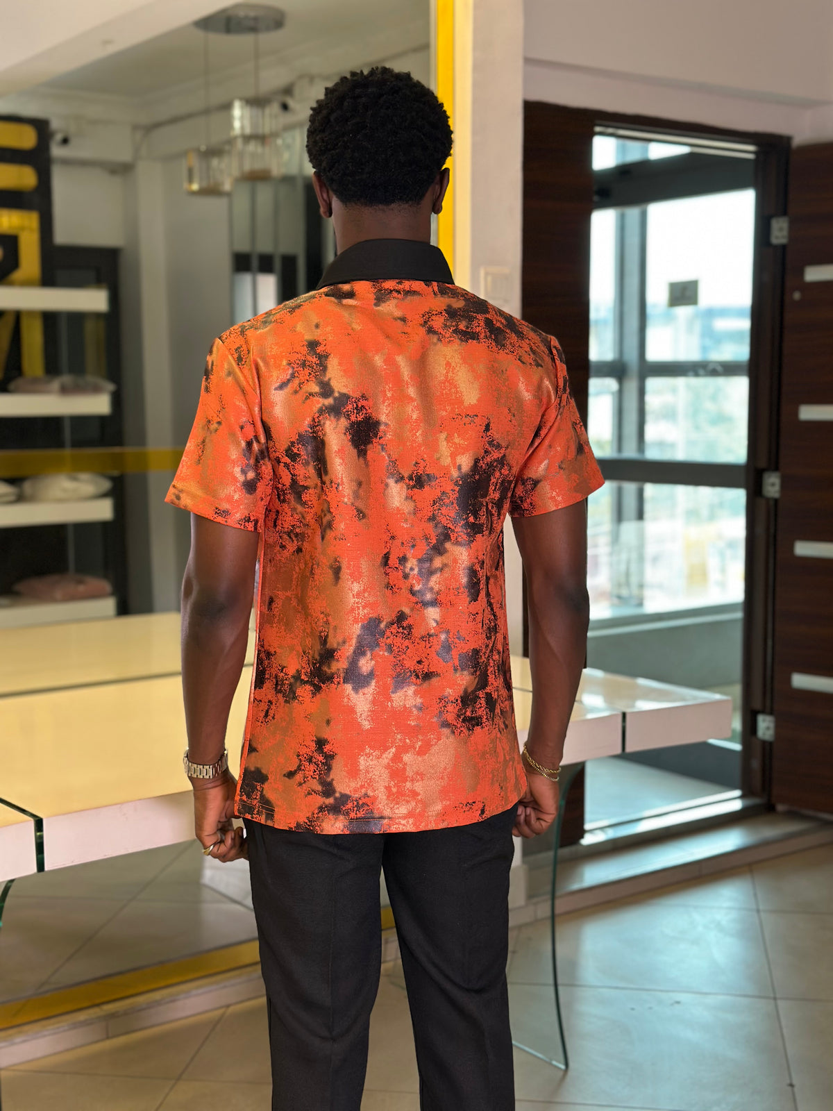 Men’s Orange & Black Printed 2 Piece Casual Set