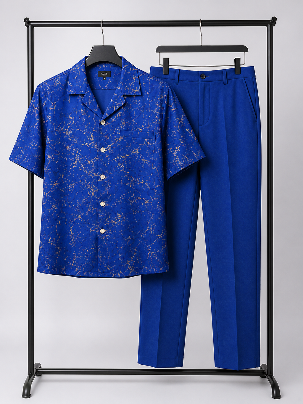 Rich Blue Men's 2-Piece Kaftan with Gold & Black Accents