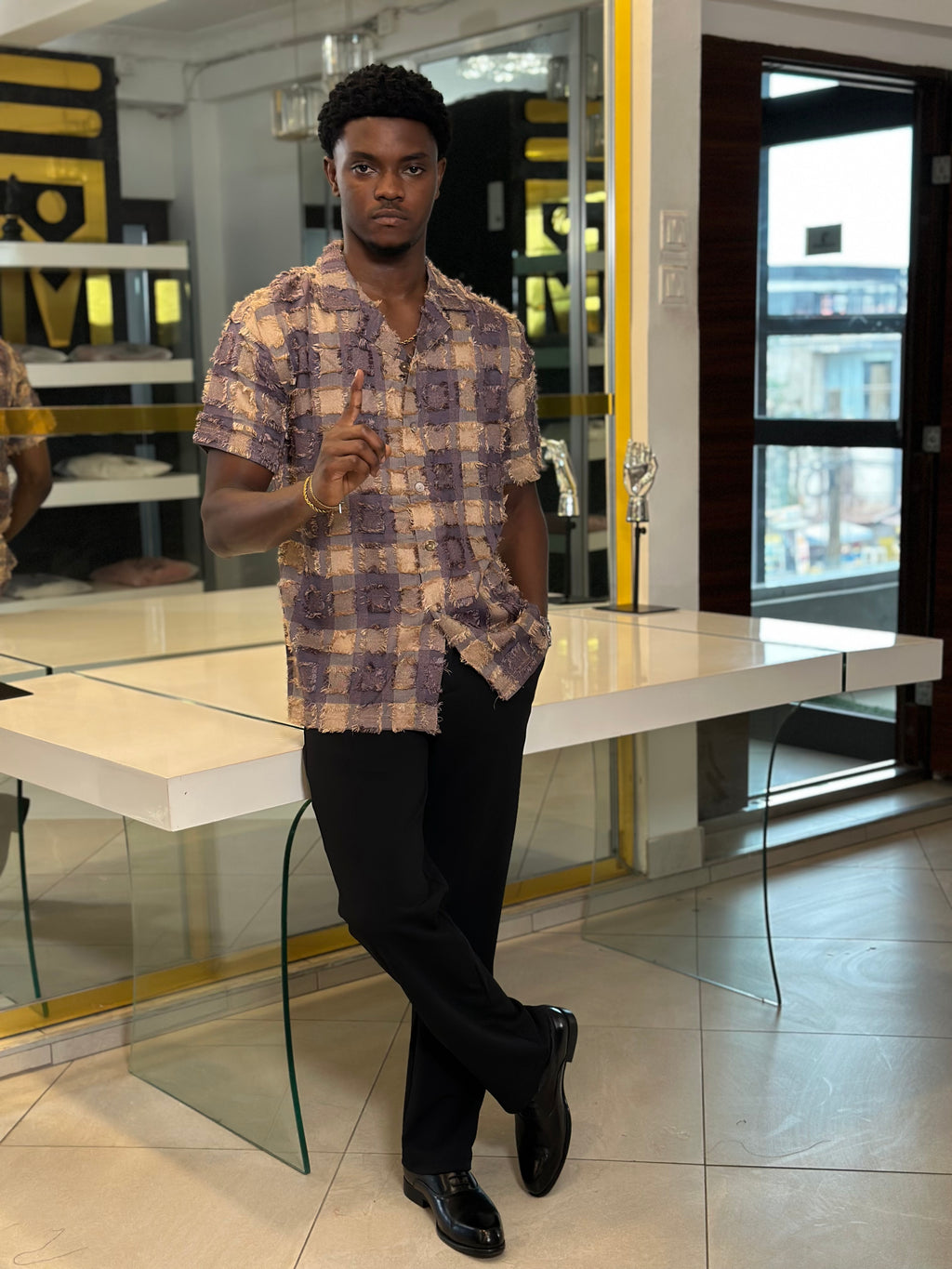 Men’s Brown 2 Piece Textured Casual Set