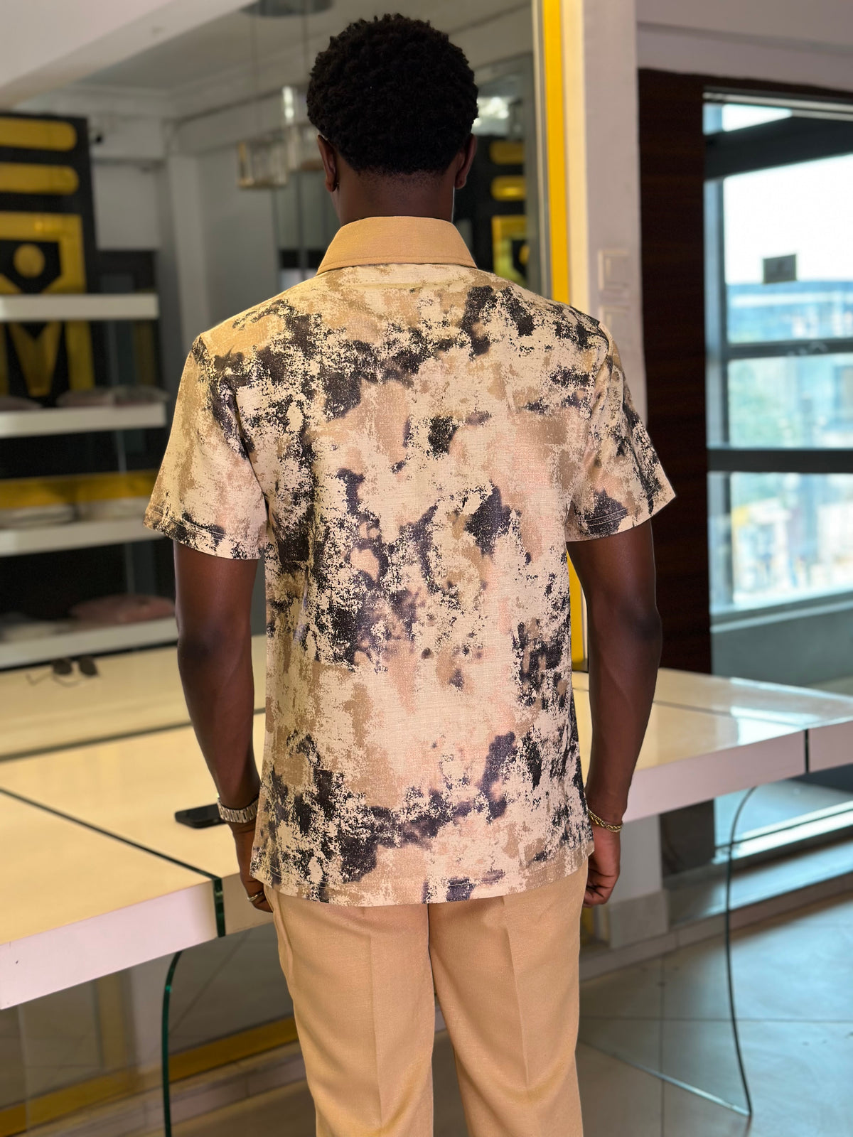 Men’s Beige Printed 2 Piece Casual Set