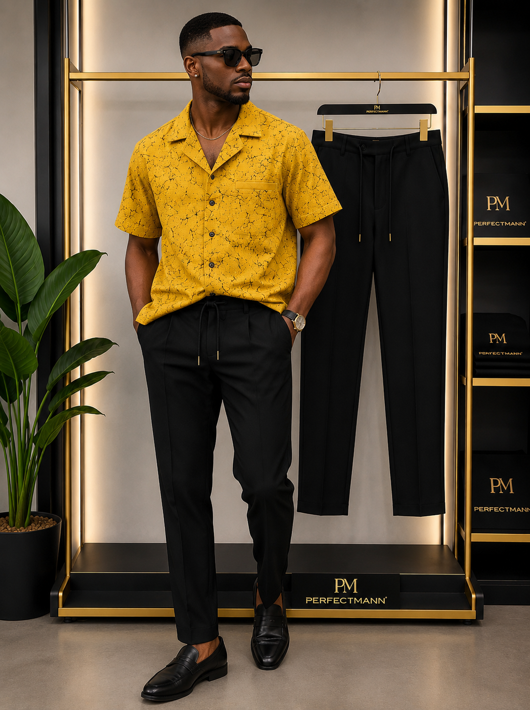 Touch of Gold & Balck  Yellow Kaftan