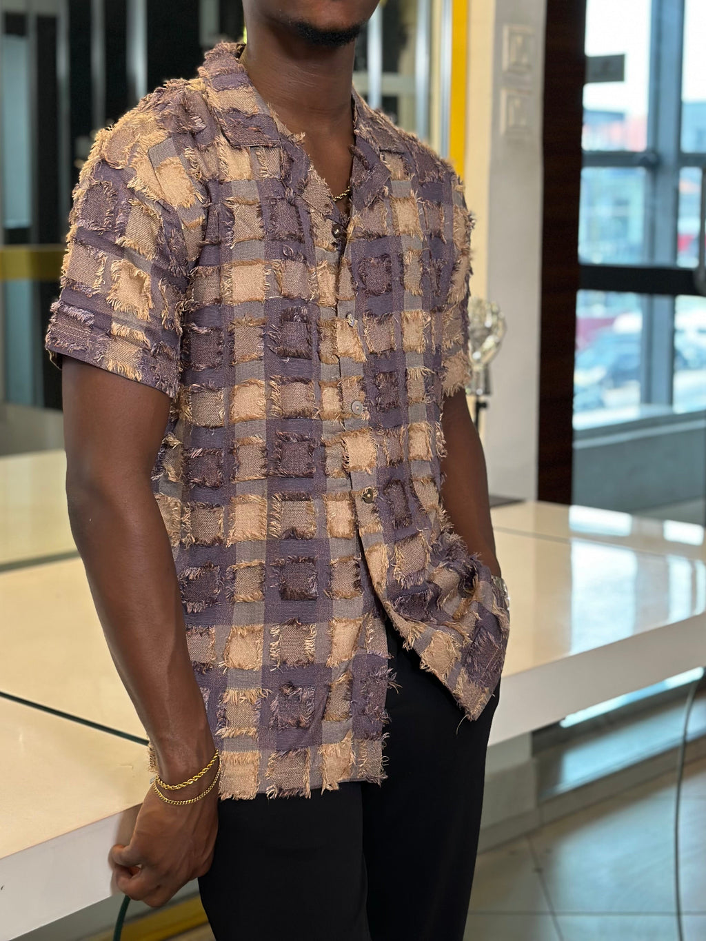 Men’s Brown 2 Piece Textured Casual Set