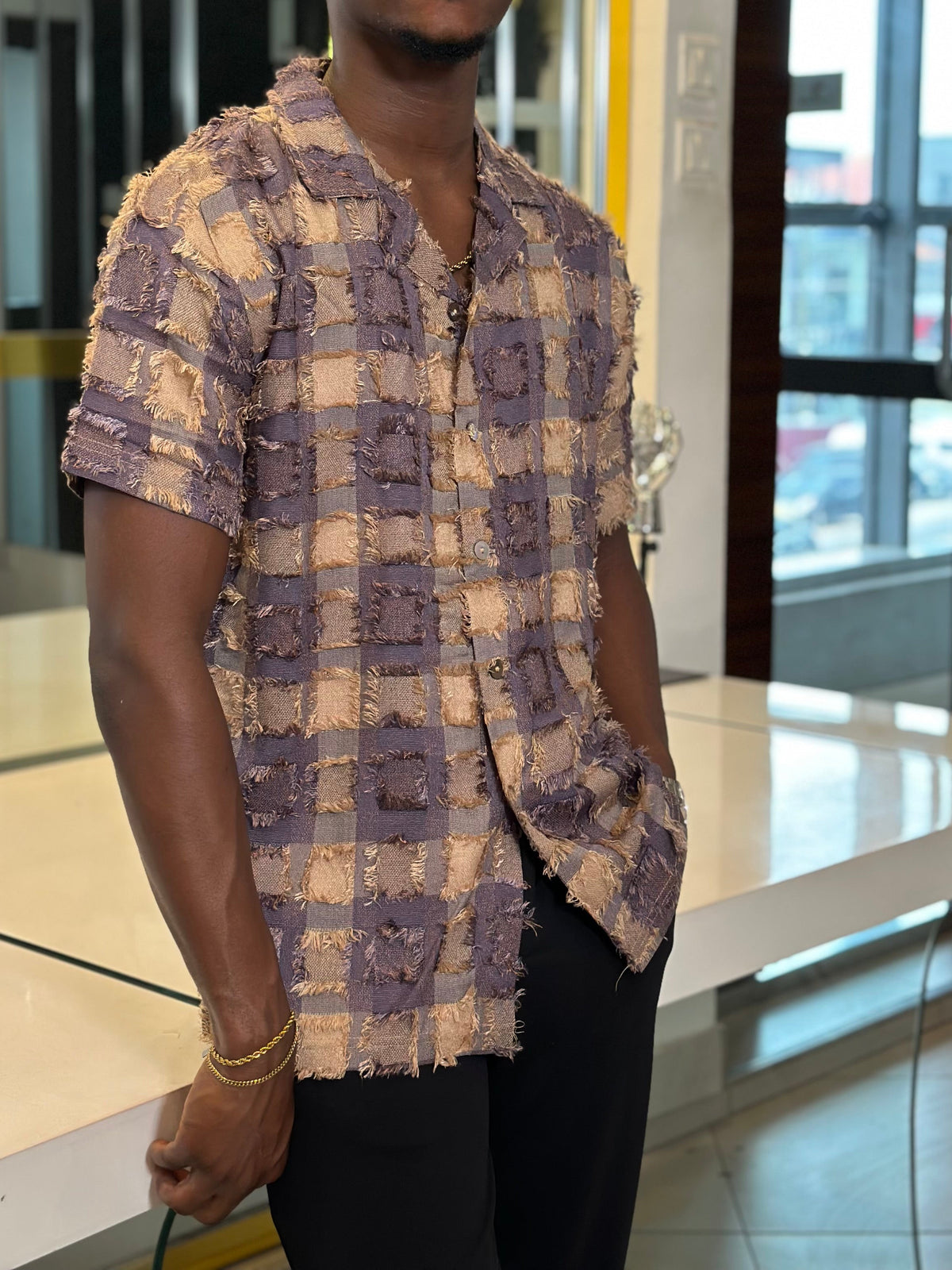 Men’s Brown 2 Piece Textured Casual Set