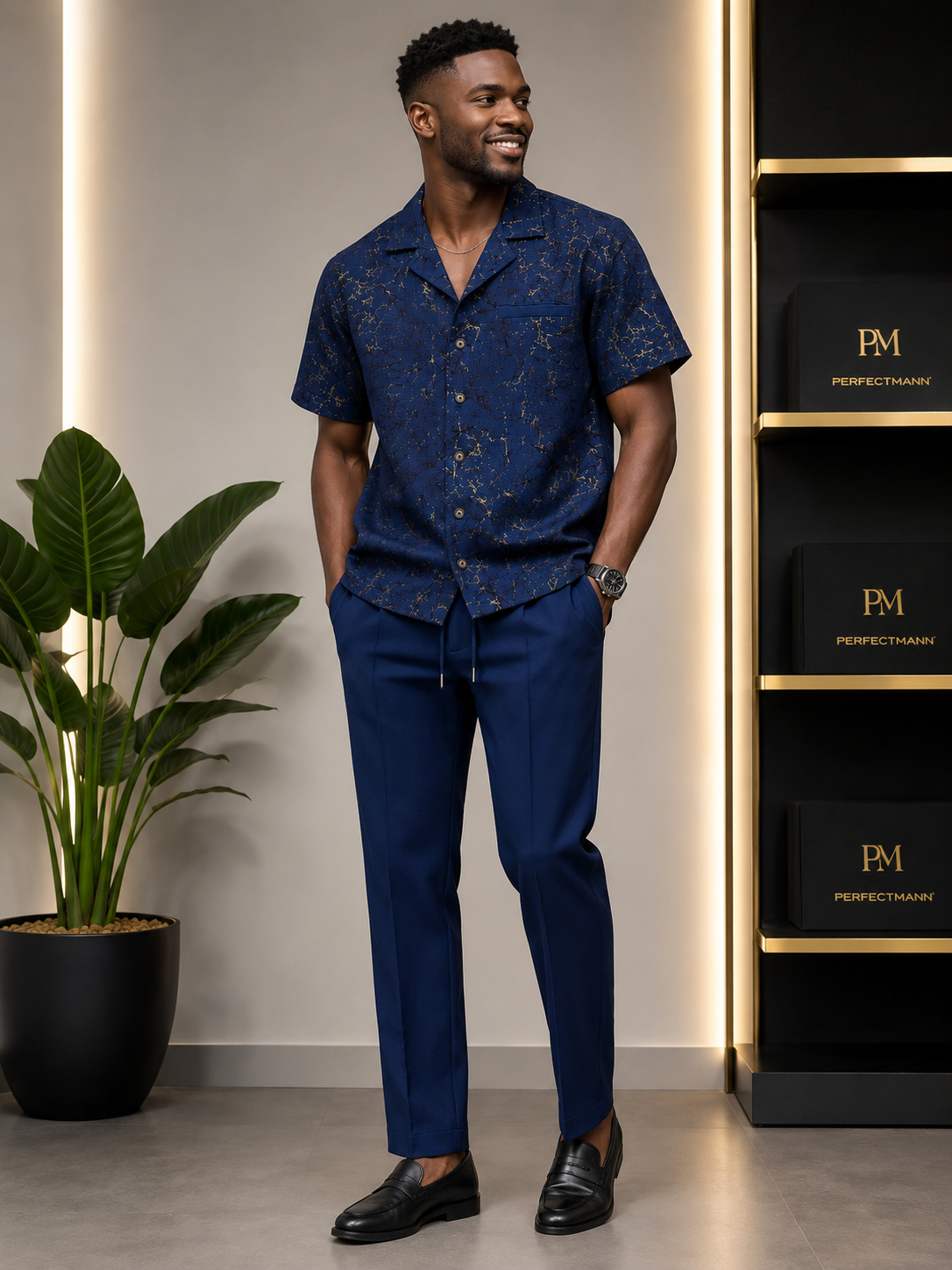 Navy with a Touch of Gold Kaftan