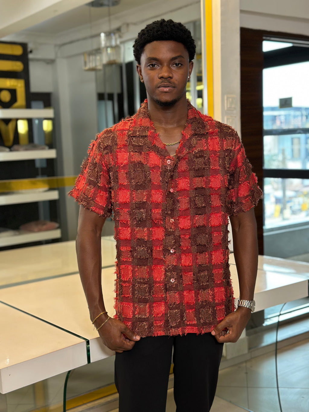 Men’s red and black 2 Piece Textured Casual Set