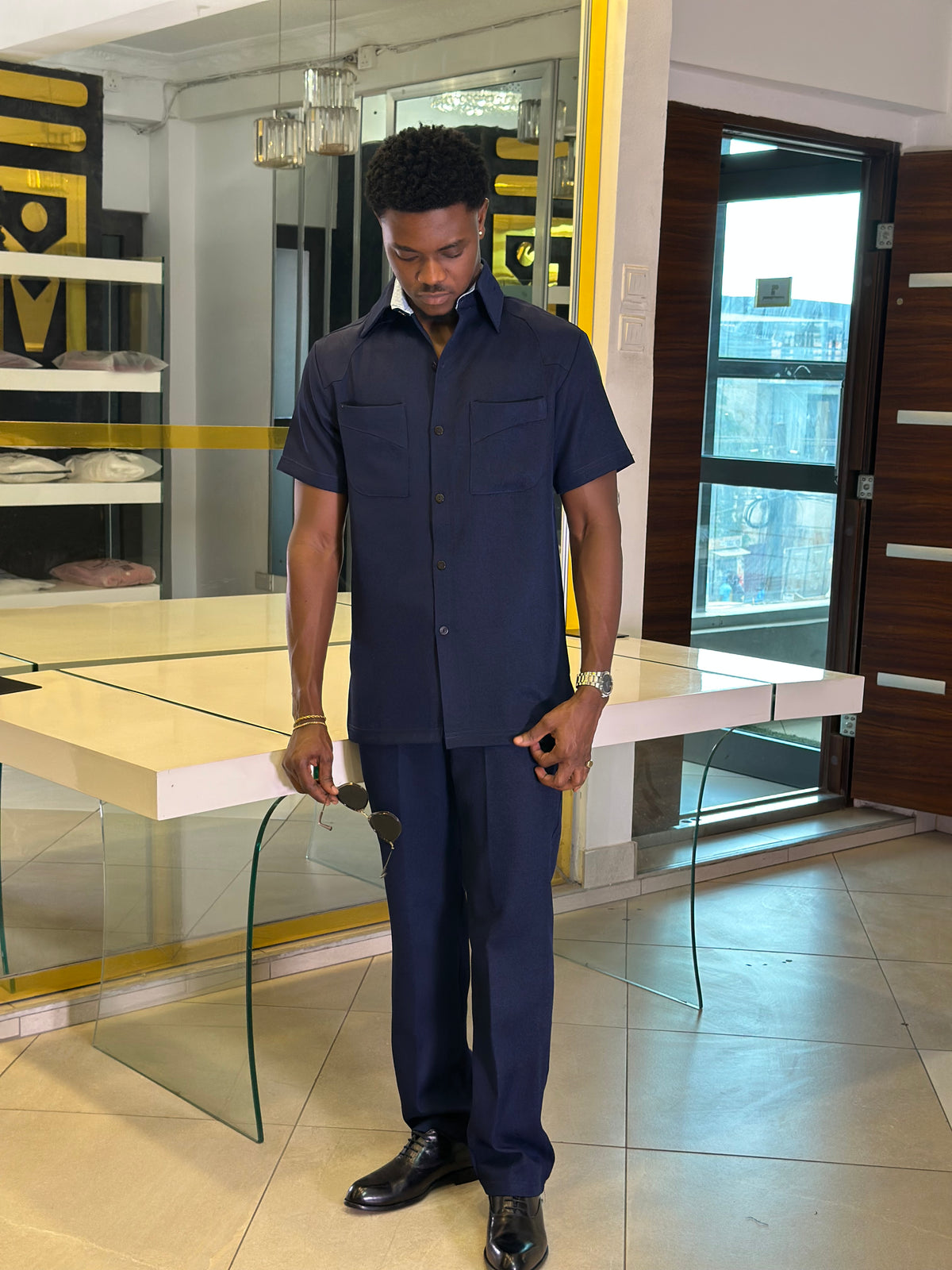 Men’s navy blue 2 Piece kaftan Set