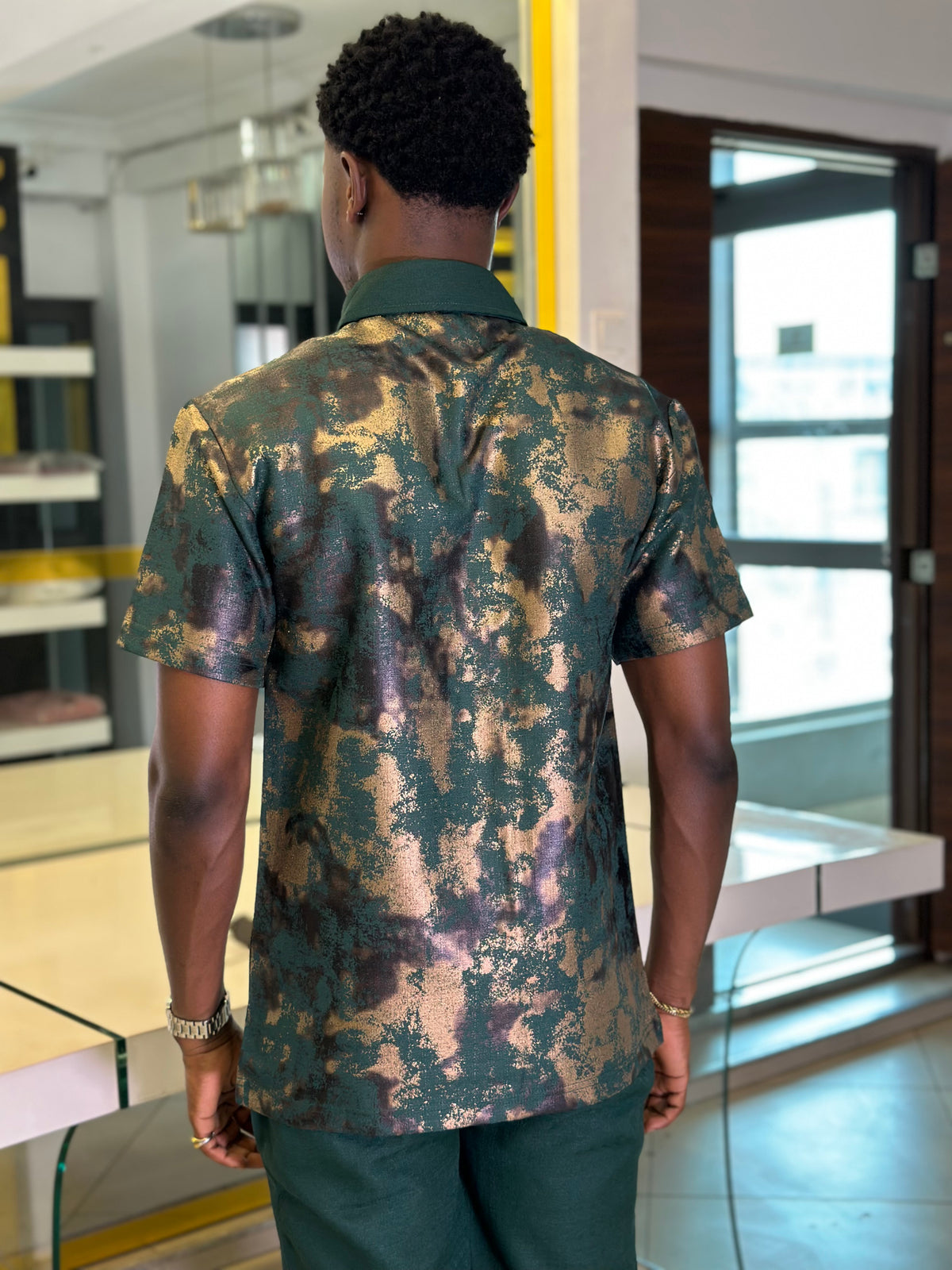 Men’s Dark Green Printed 2 Piece Casual Set