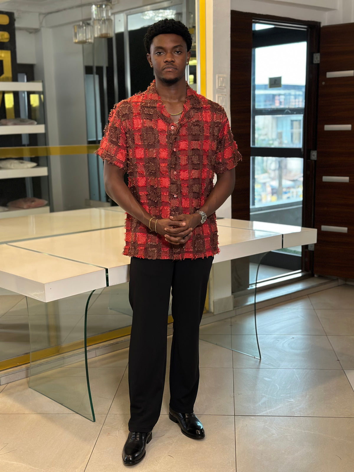 Men’s red and black 2 Piece Textured Casual Set