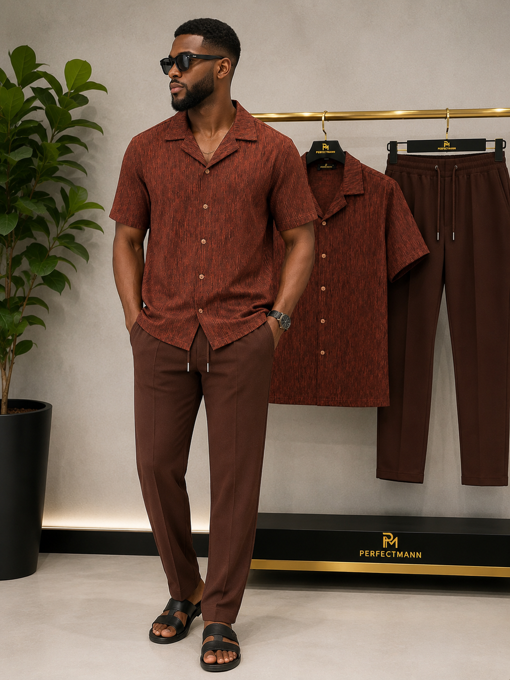 Men’s Brown 2 Piece Casual Set