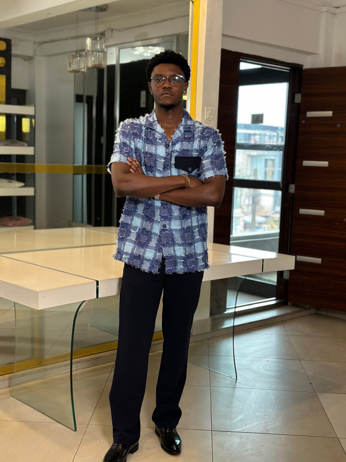 Men’s Blue 2 Piece Textured Casual Set
