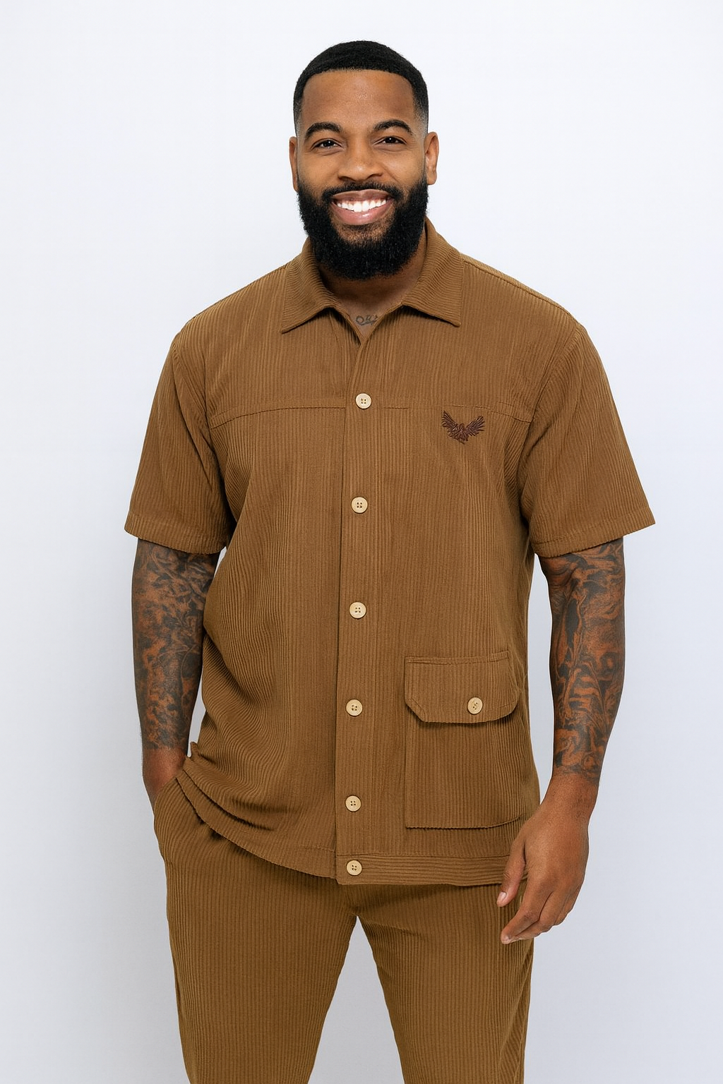 COLLAR SHIRT-1P/BROWN