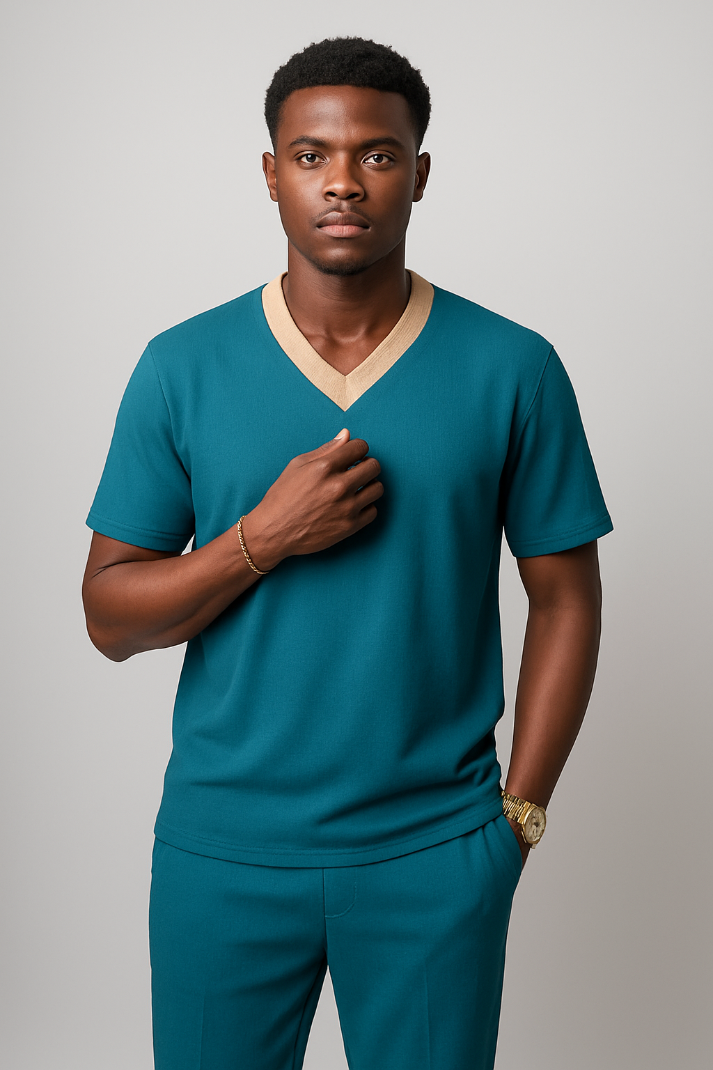 V-NECK-PL/TURQOISE