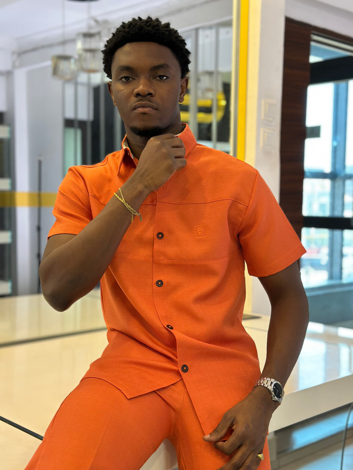 Men’s 2 piece kaftan orange