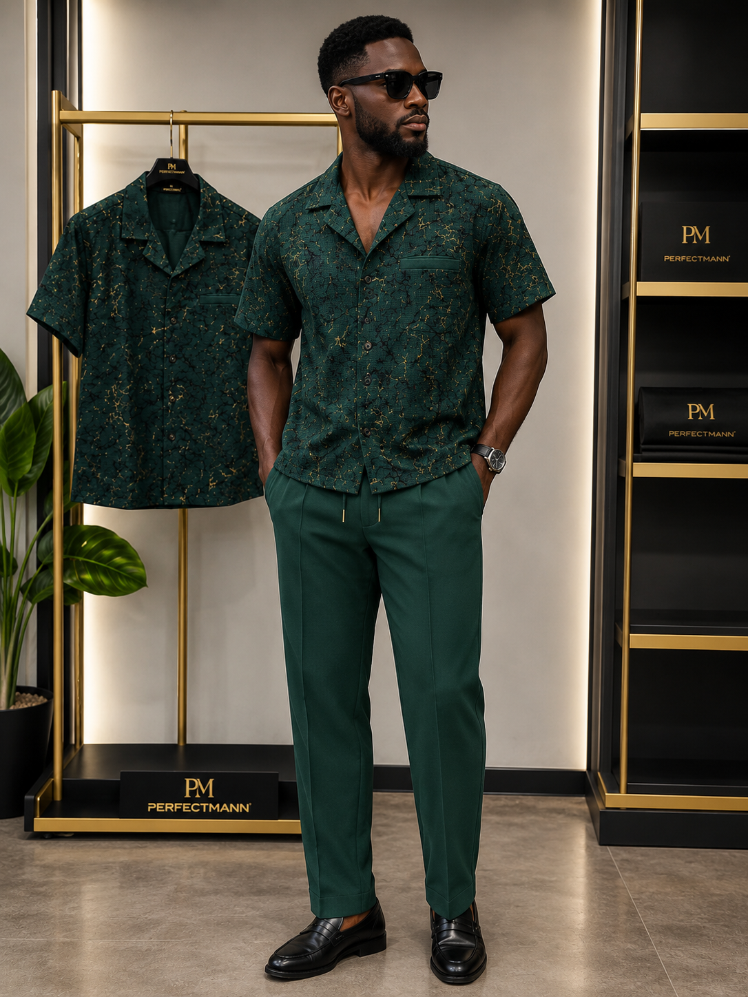 Touch of Gold and Black Green Kaftan