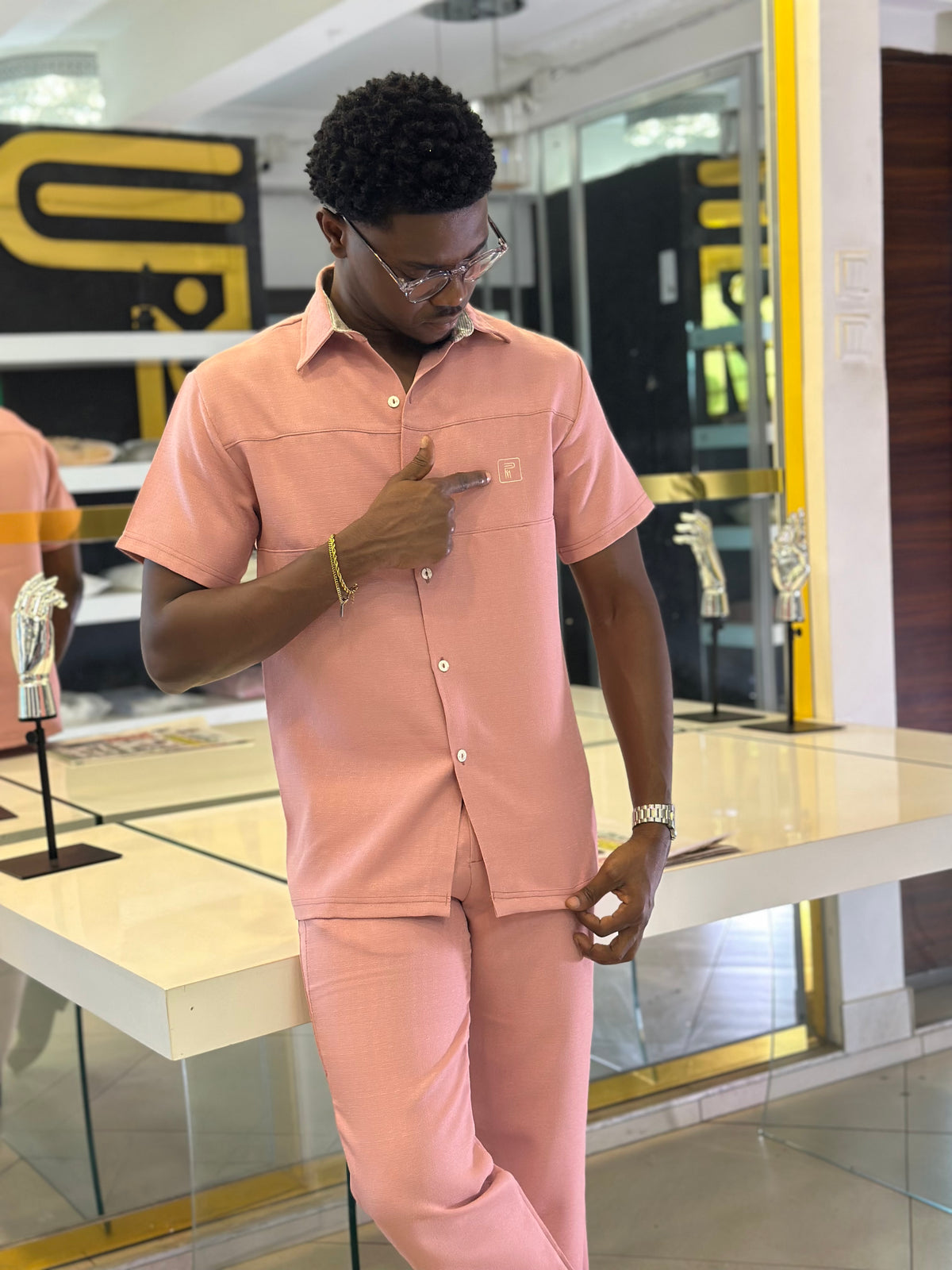 Men’s 2 piece pink kaftan