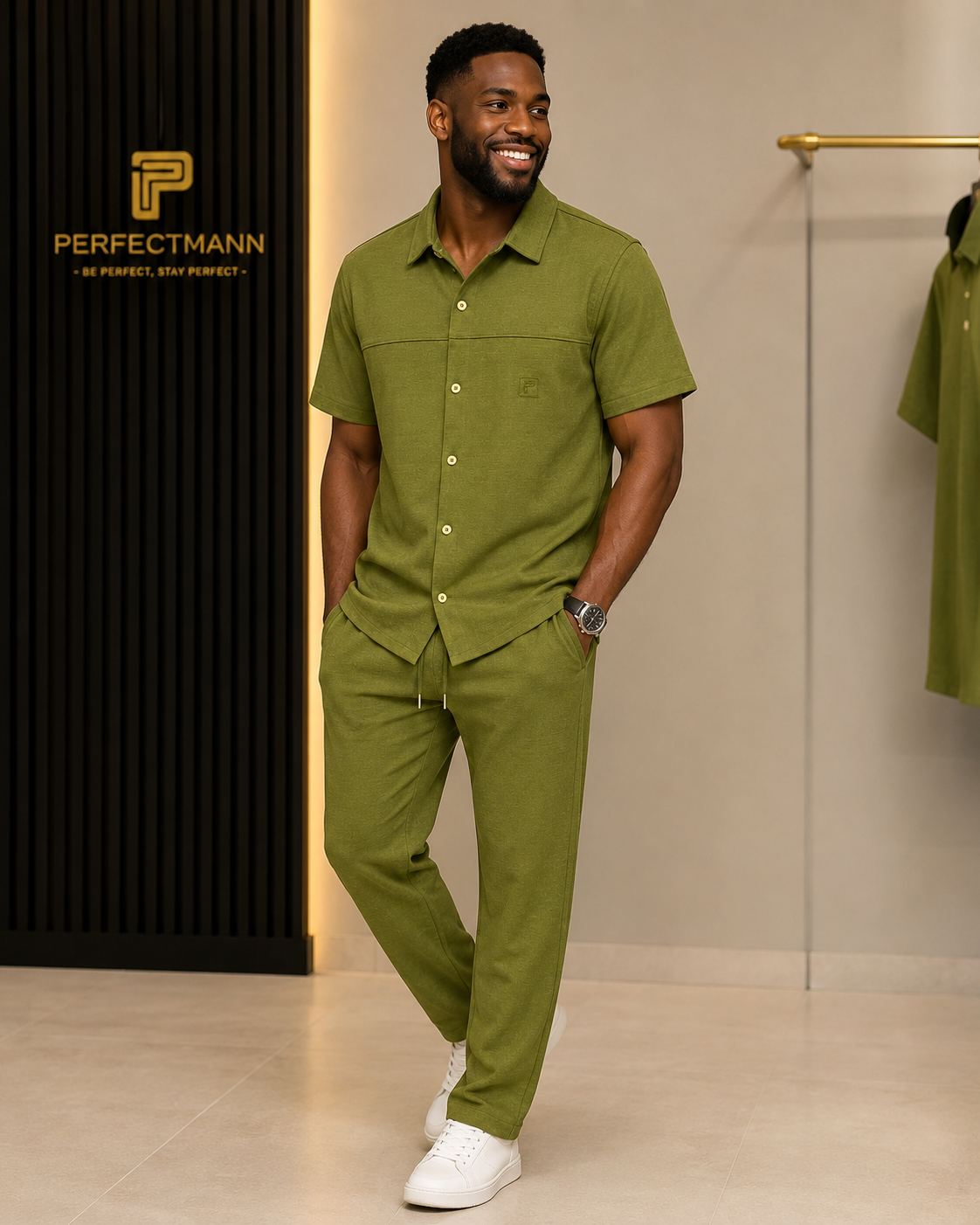 Men’s Olive Green 2 Piece kaftan Set