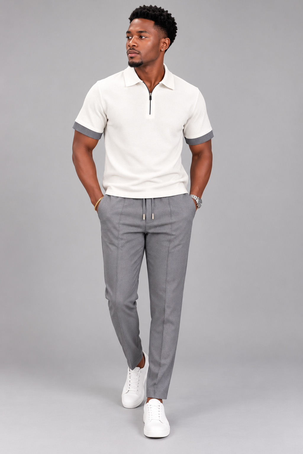 Men's White & Grey 2 Piece Casual Set