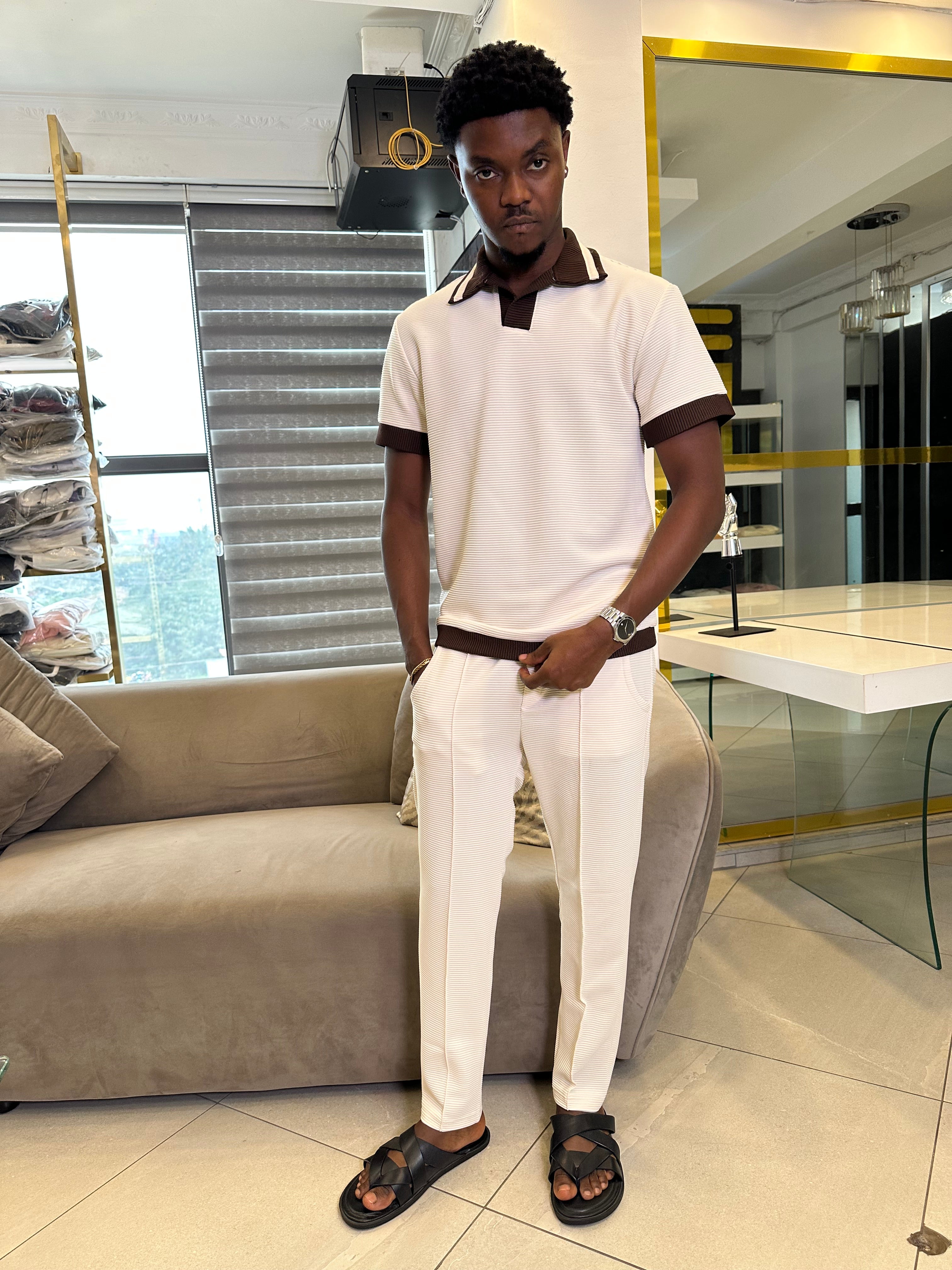 Men's Cream & Chocolate Premium 2-Piece Co-Ord Set