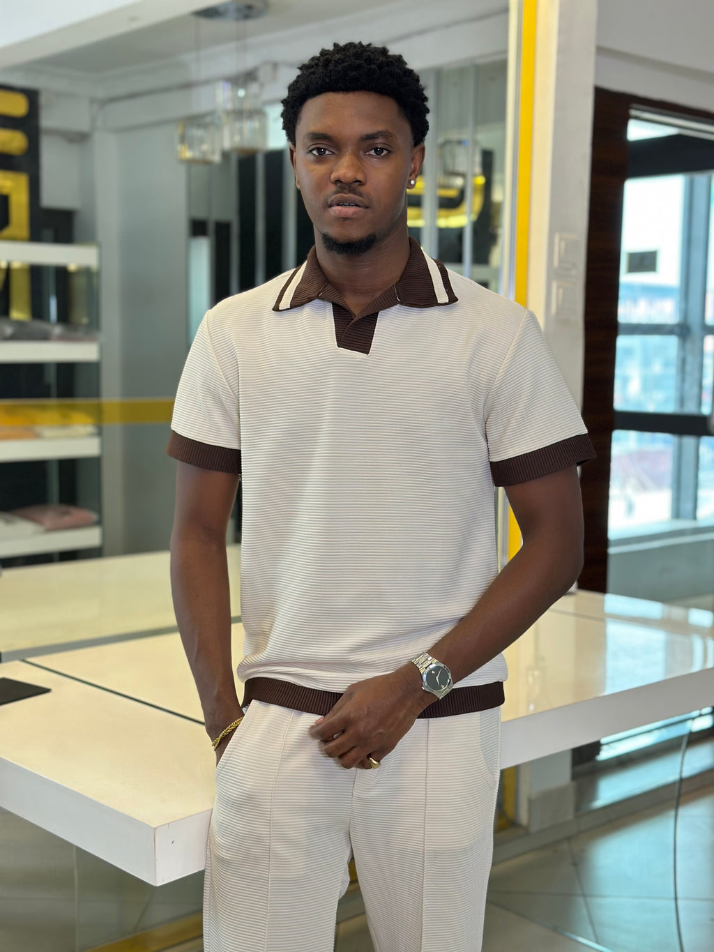 Men's Cream & Chocolate Premium 2-Piece Co-Ord Set