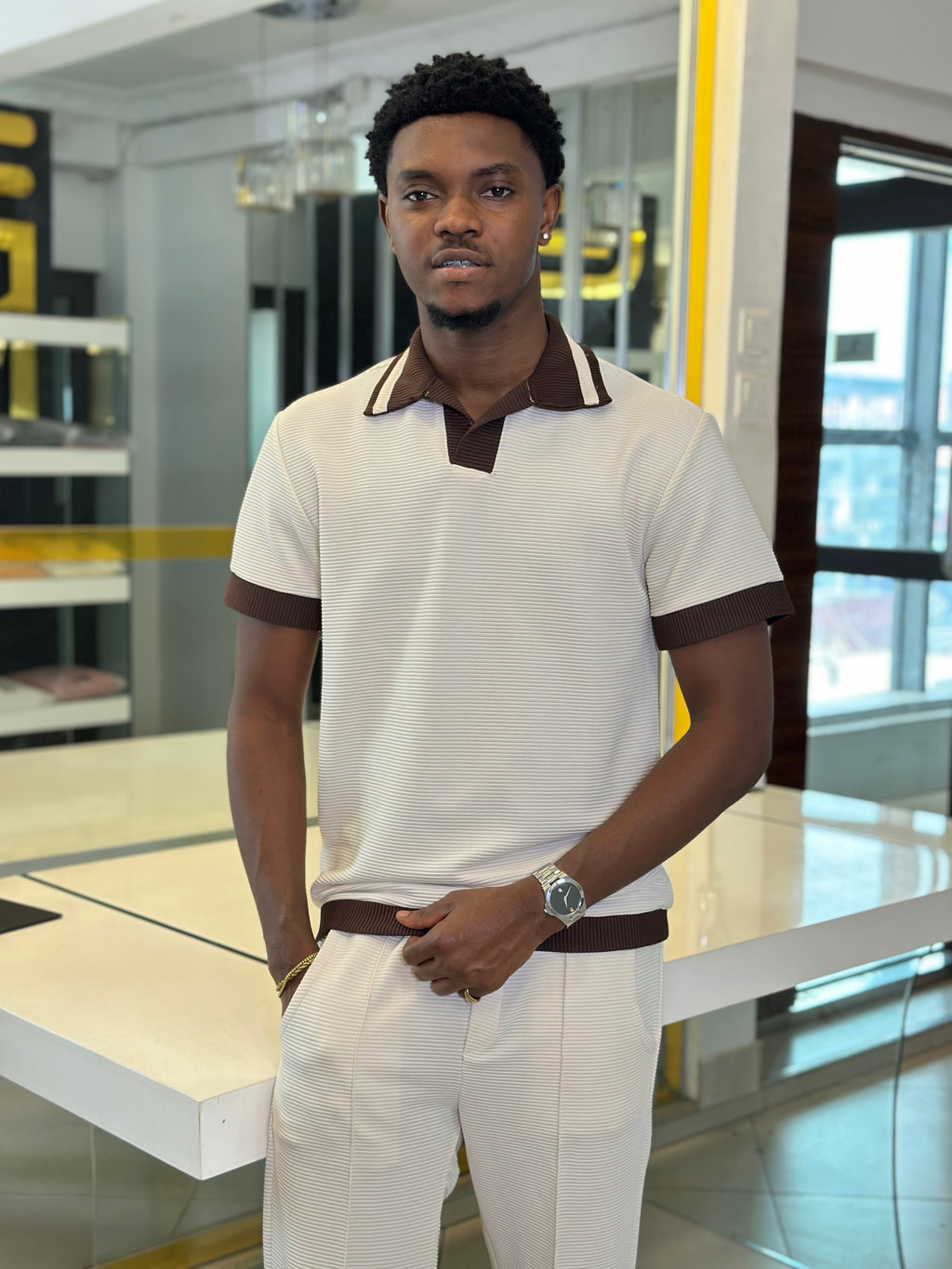 Men's Cream & Chocolate Premium 2-Piece Co-Ord Set