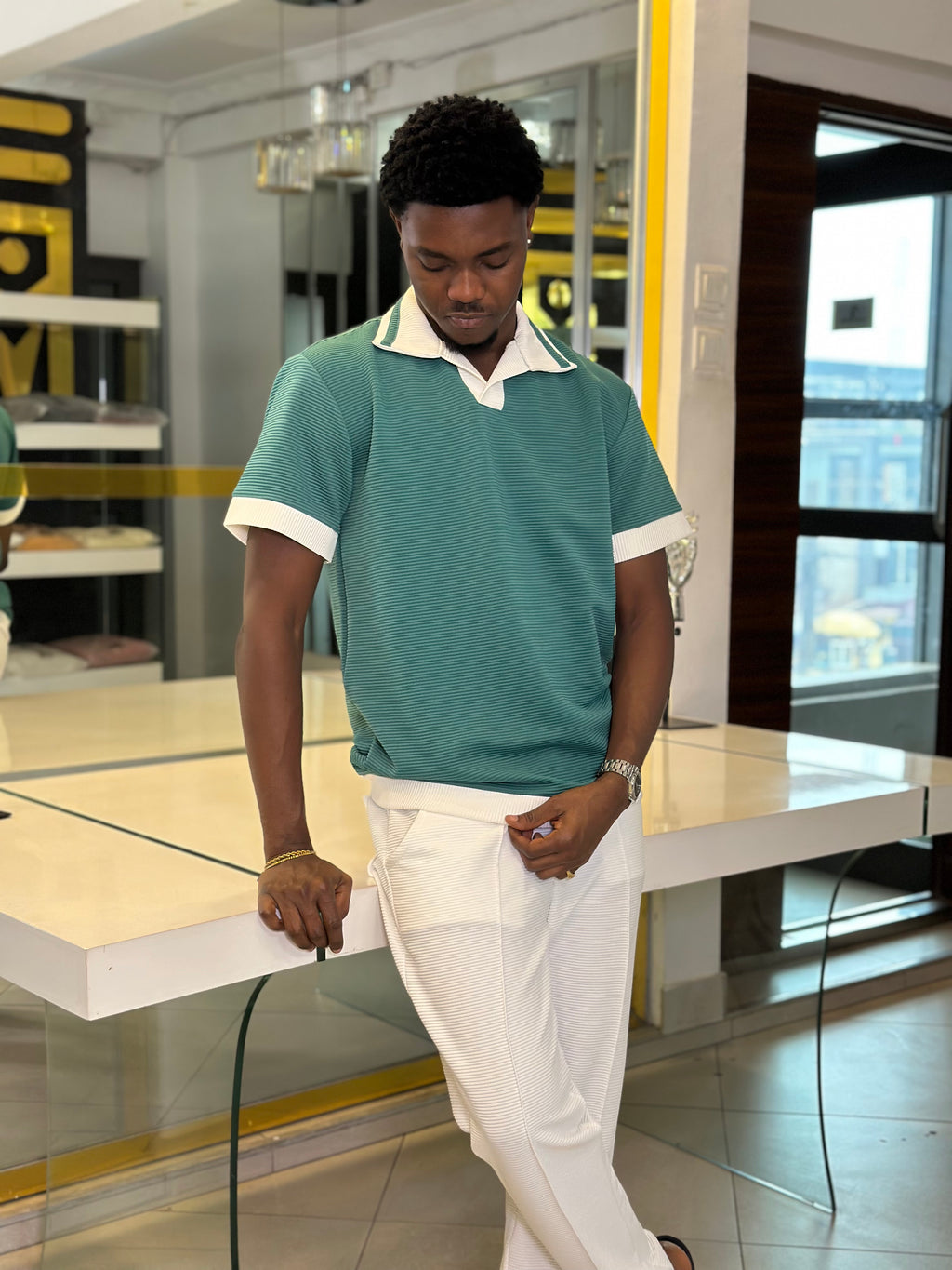 Men's Teal & White Premium 2-Piece Co-Ord Set