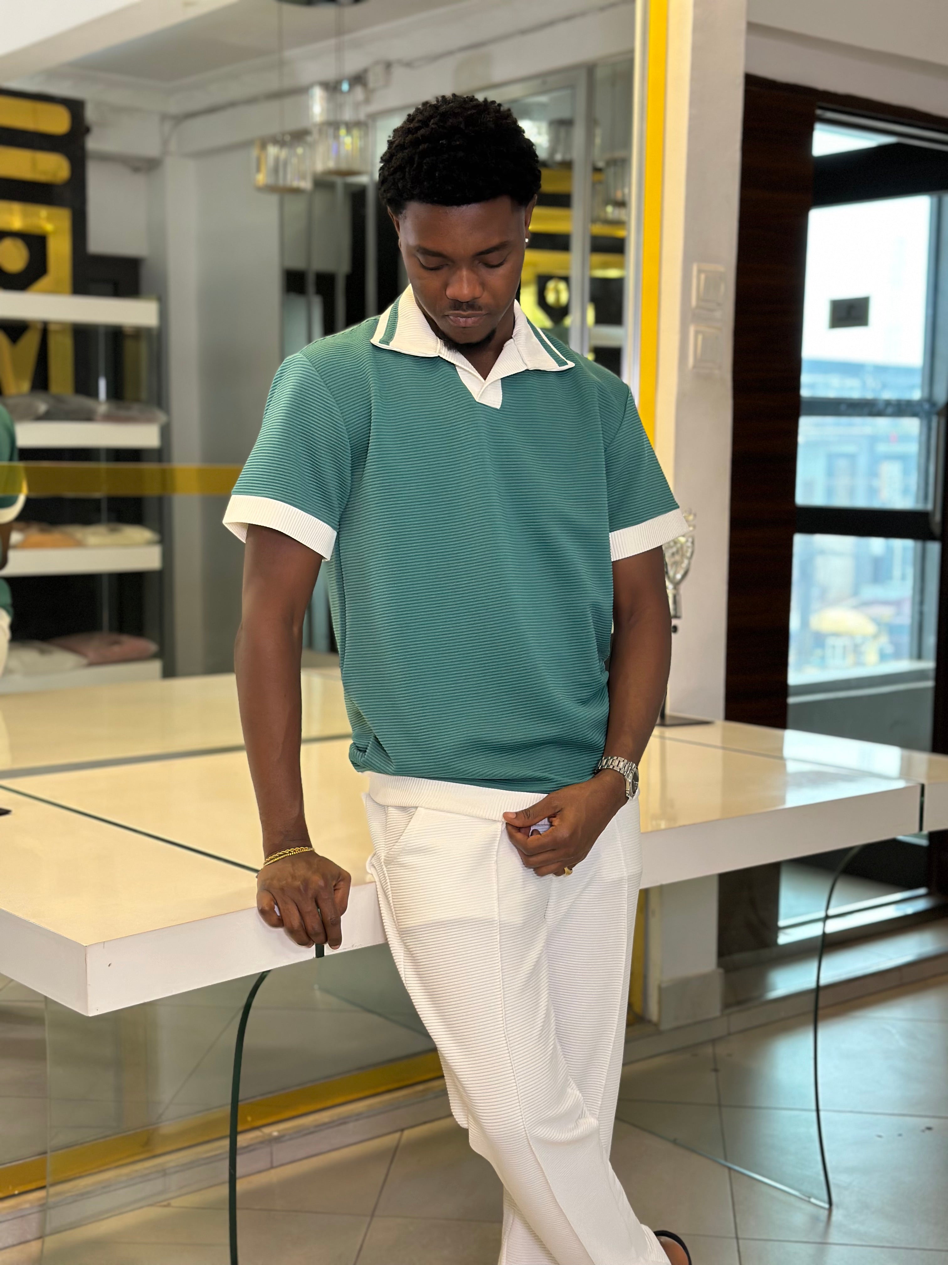 Men's Teal & White Premium 2-Piece Co-Ord Set