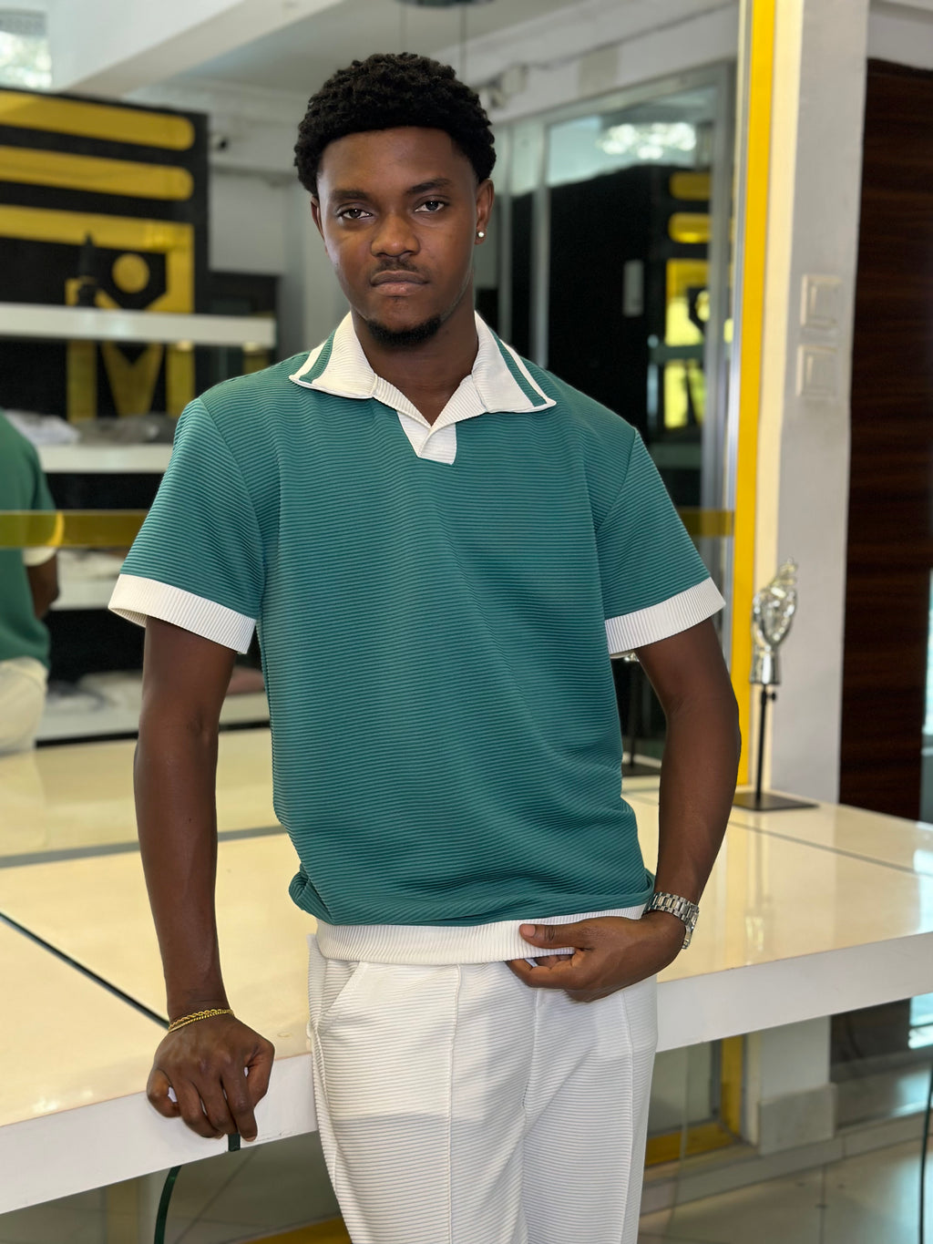 Men's Teal & White Premium 2-Piece Co-Ord Set