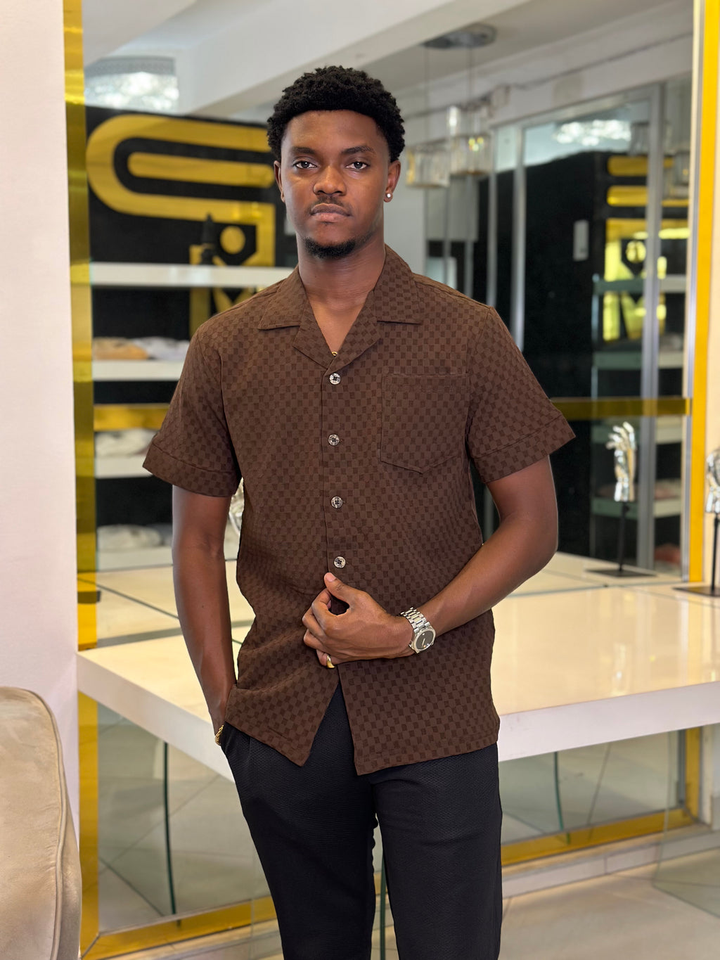Men's Chocolate Brown & Black 2-Piece Casual Set