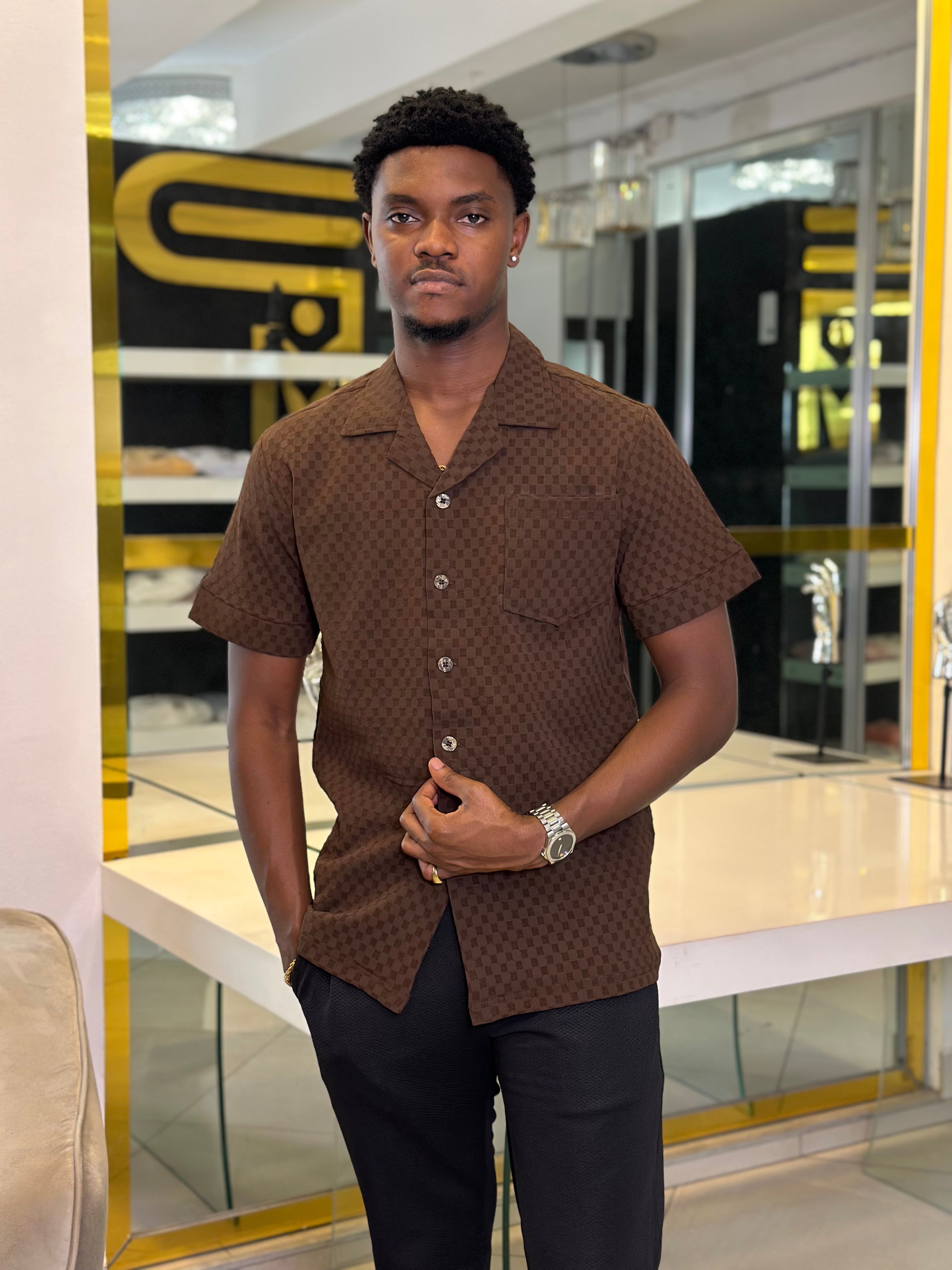 Men's Chocolate Brown & Black 2-Piece Casual Set