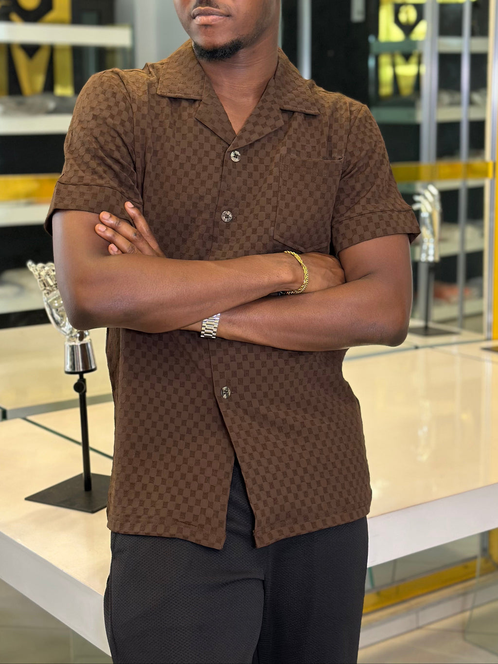 Men's Chocolate Brown & Black 2-Piece Casual Set