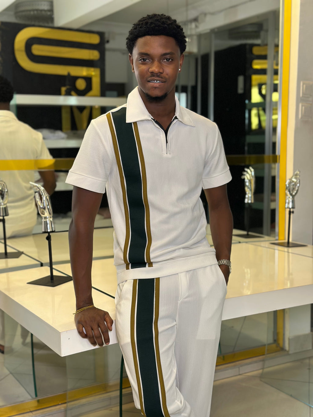 Men's White Stripe 2-Piece Premium Co-Ord Set