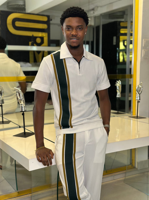 Men's White Stripe 2-Piece Premium Co-Ord Set