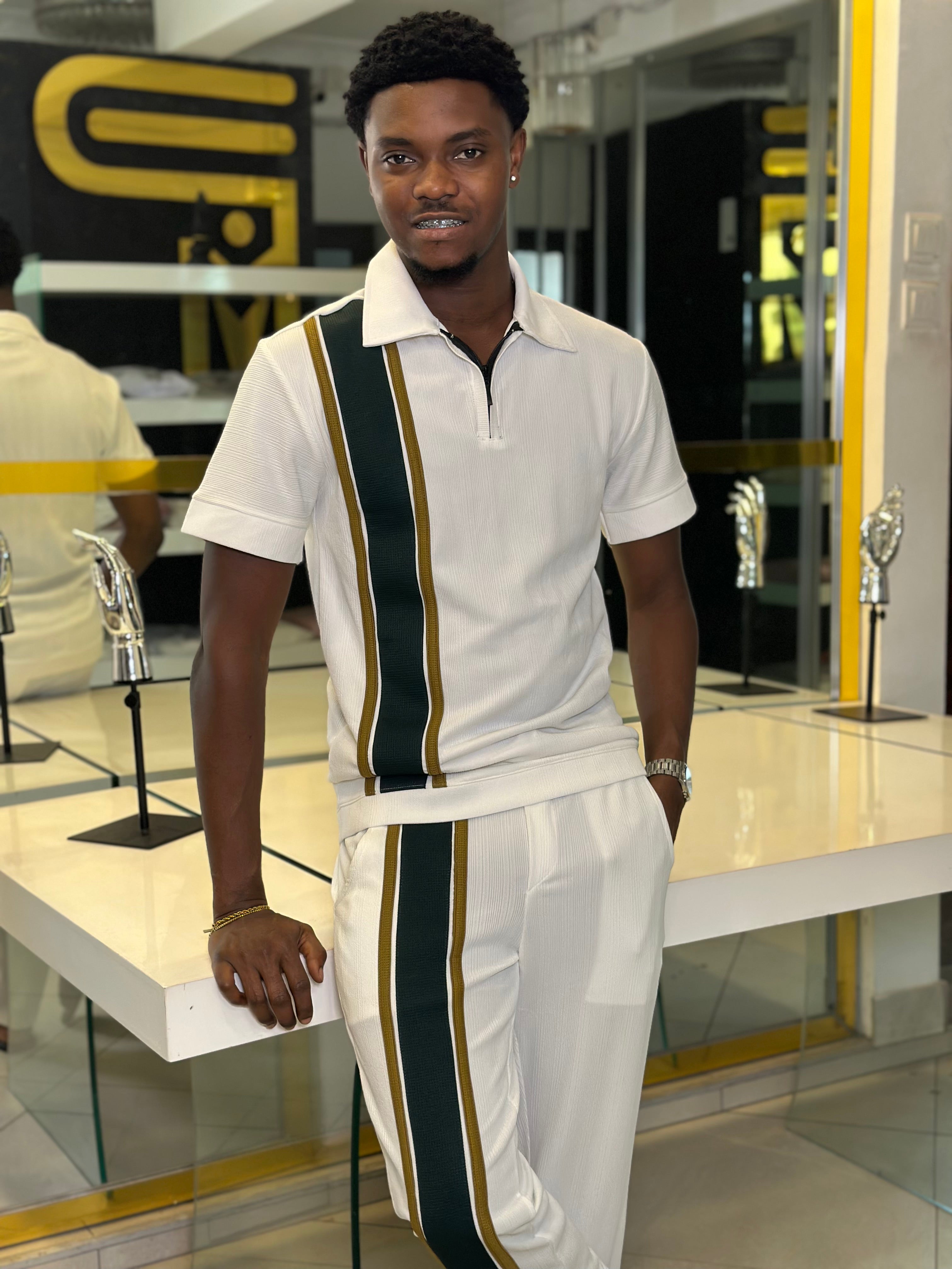 Men's White Stripe 2-Piece Premium Co-Ord Set