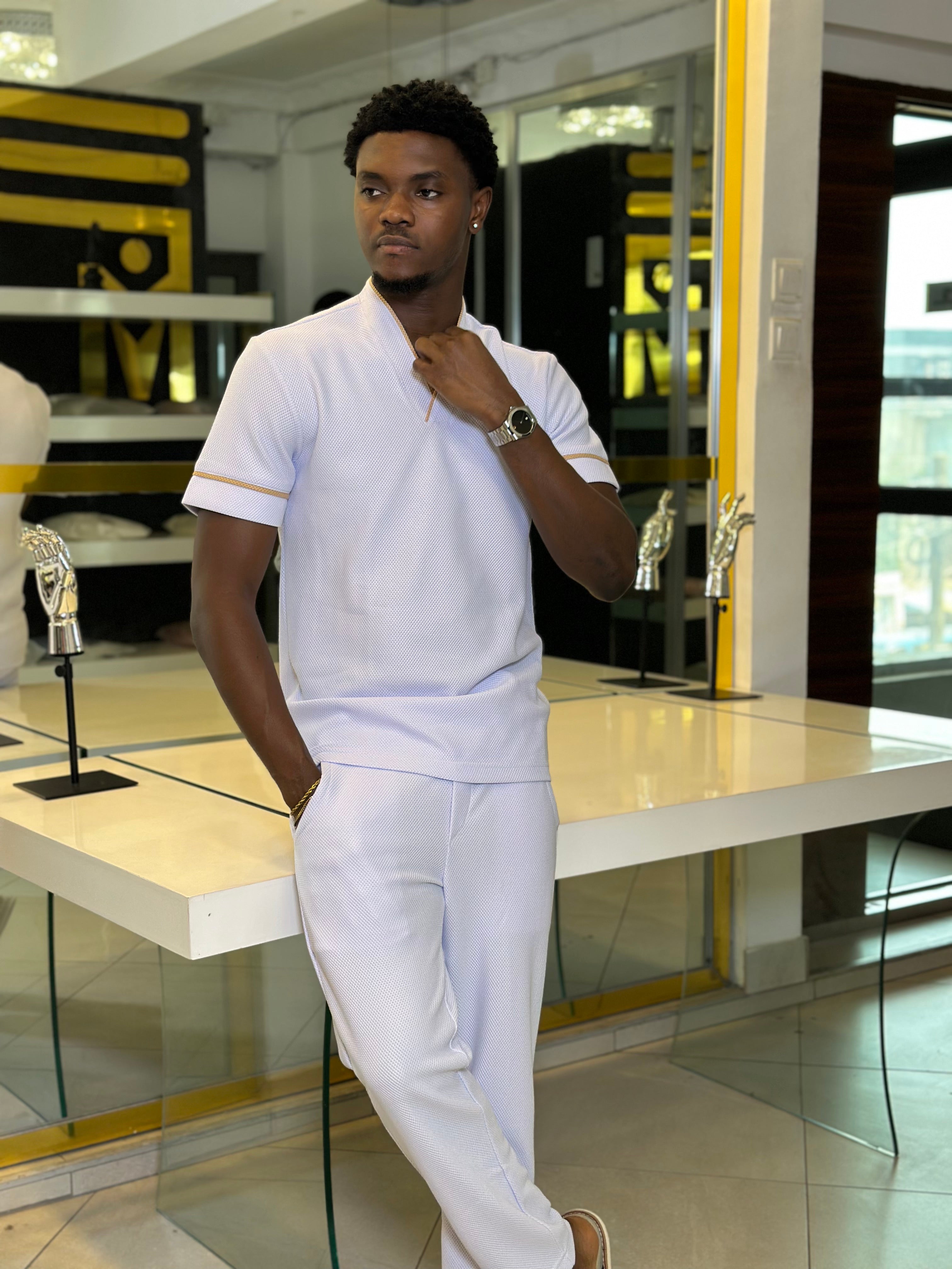 Men's White & Gold 2-Piece Casual Set