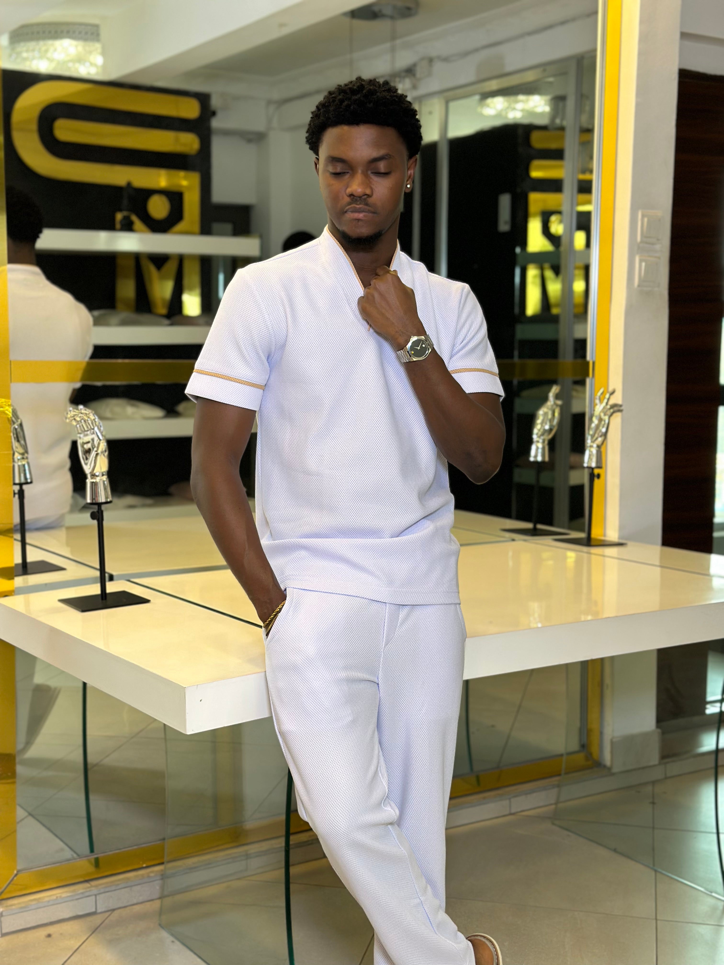 Men's White & Gold 2-Piece Casual Set