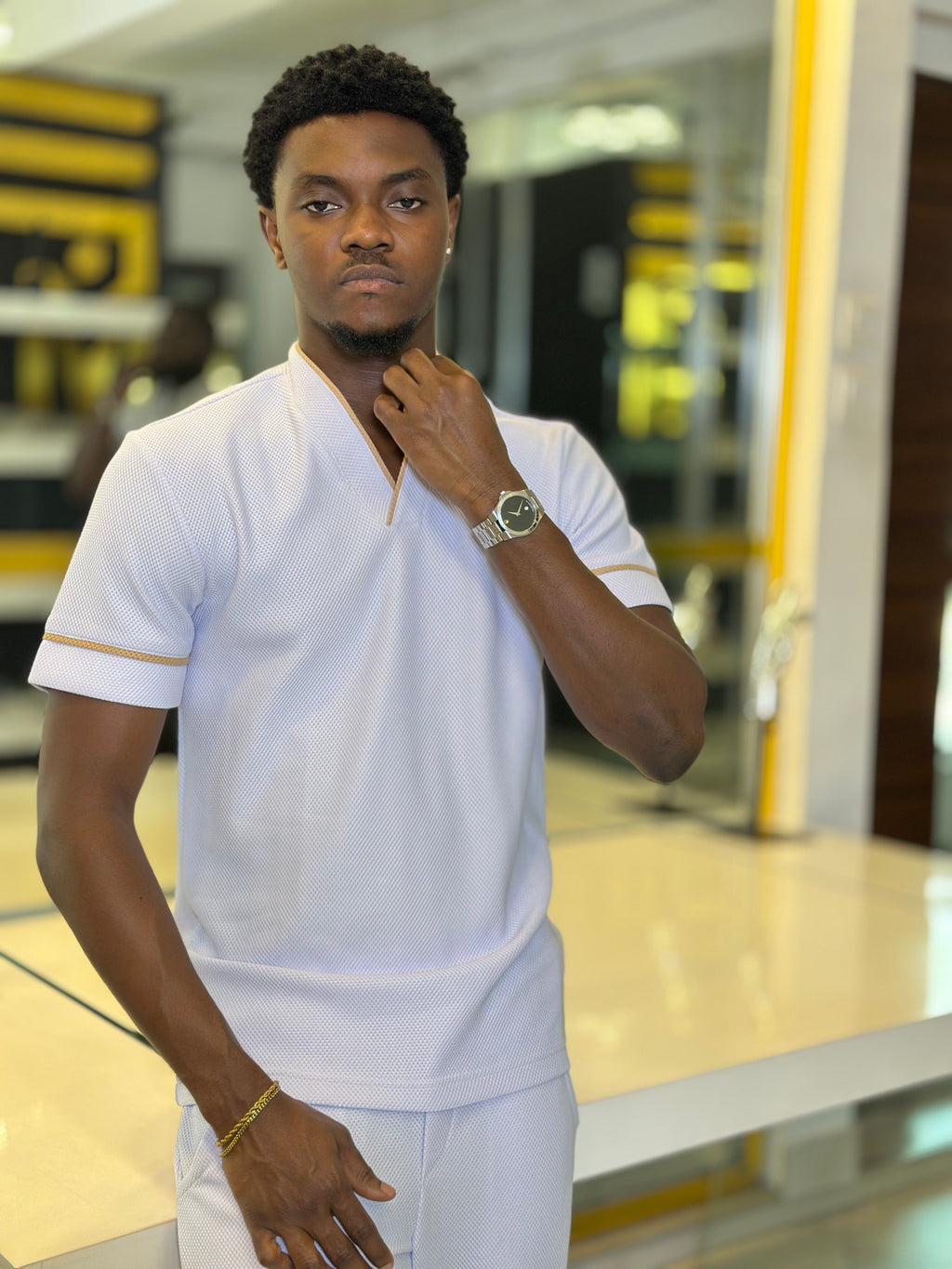 Men's White & Gold 2-Piece Casual Set