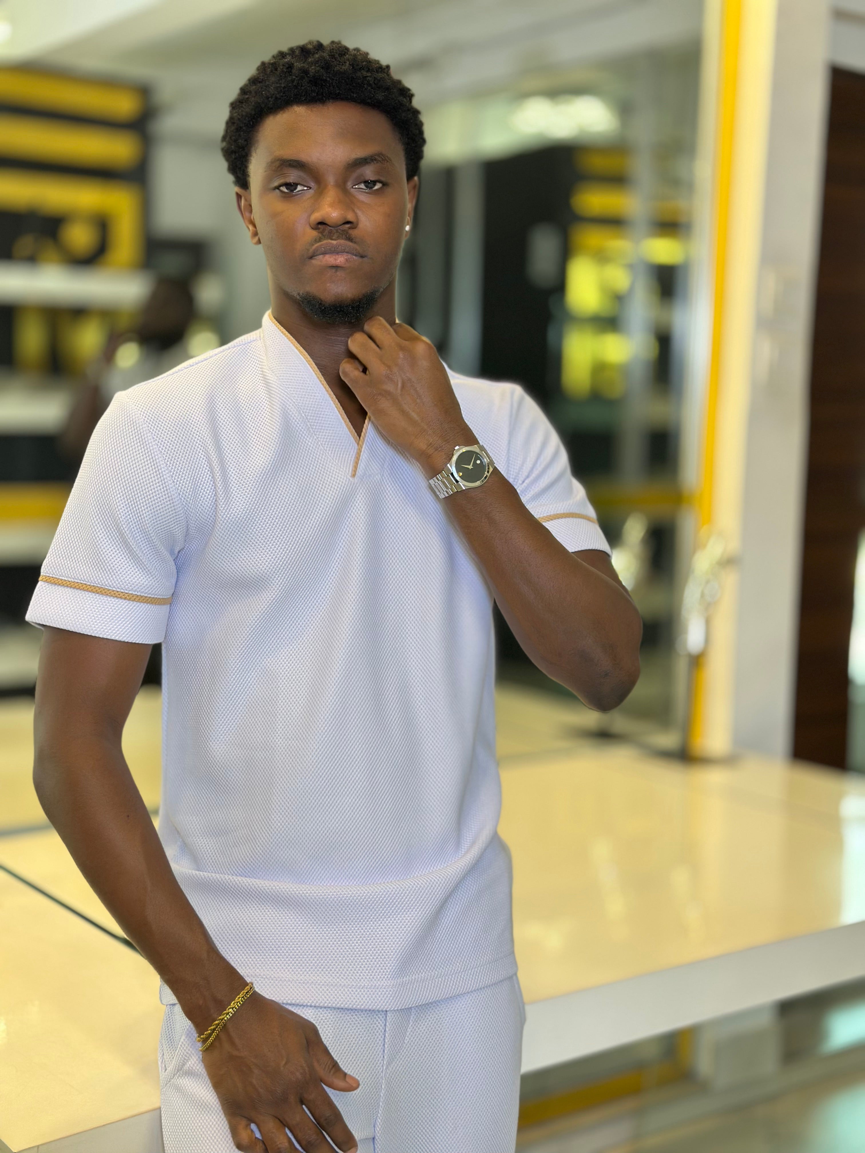 Men's White & Gold 2-Piece Casual Set