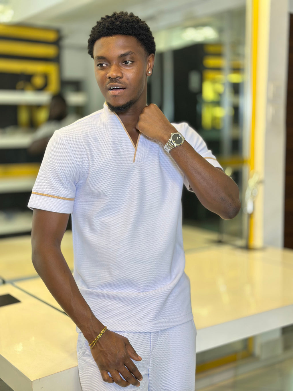 Men's White & Gold 2-Piece Casual Set