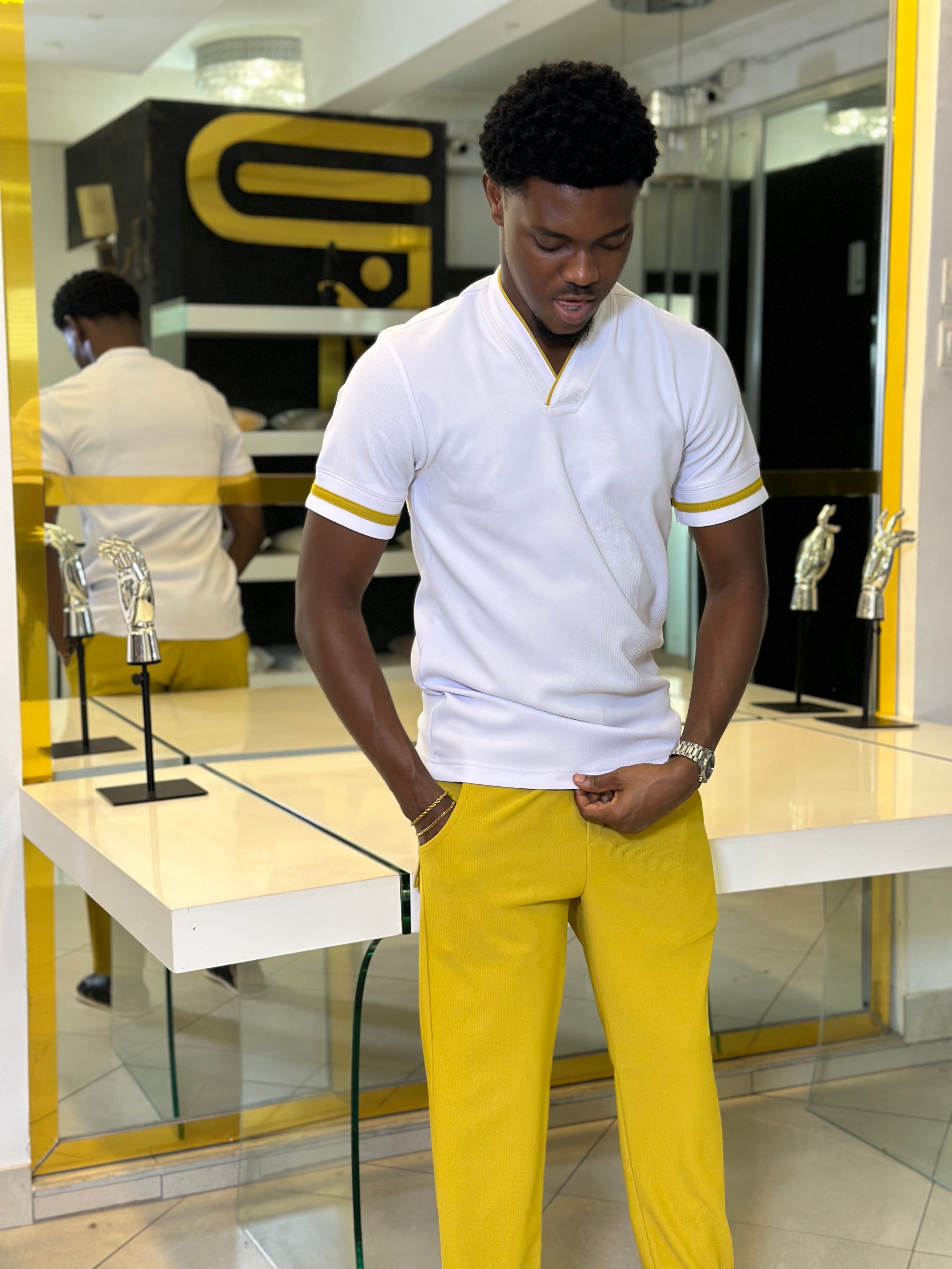 Men's White & Gold 2-Piece Casual Set