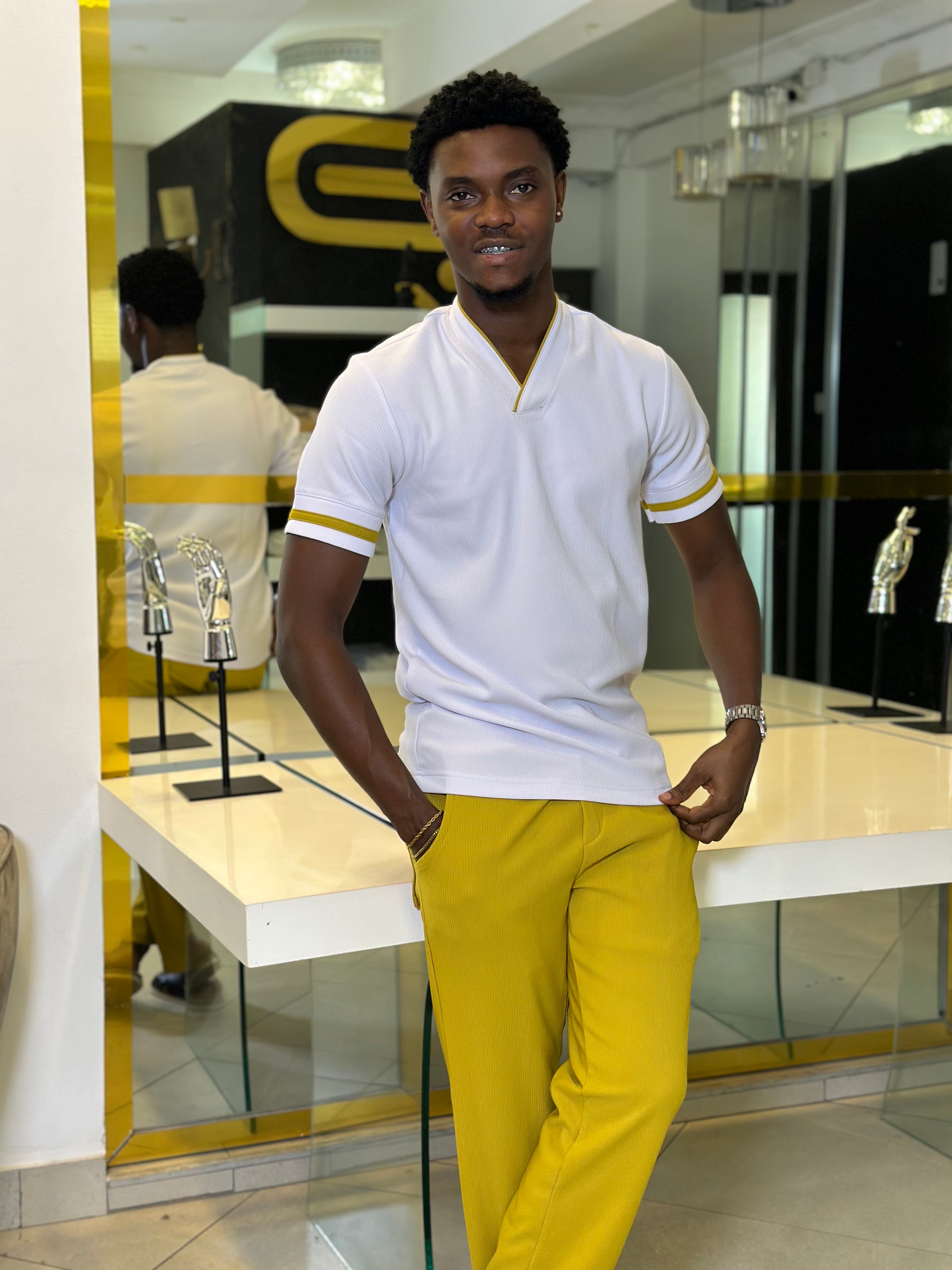 Men's White & Gold 2-Piece Casual Set