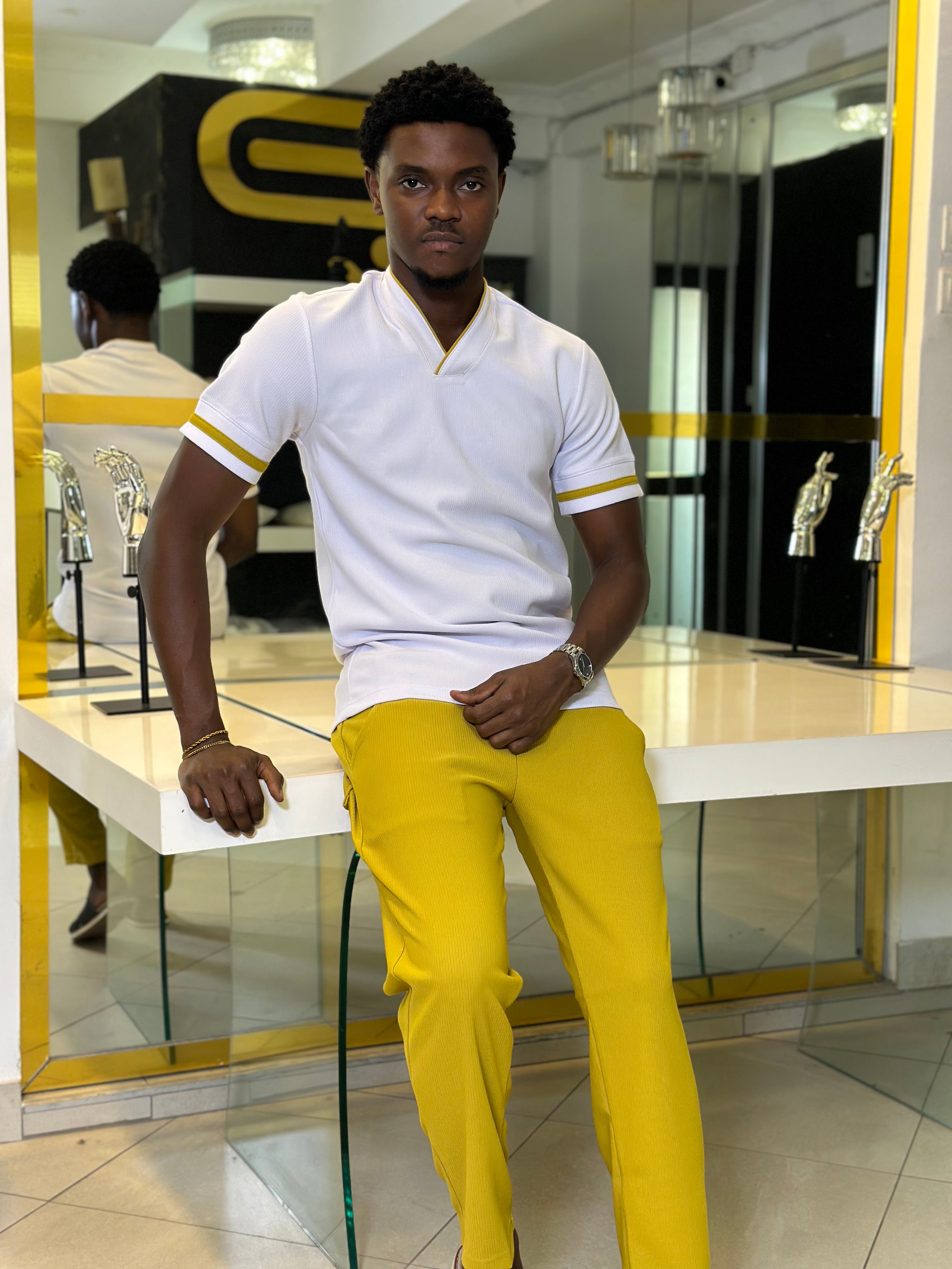Men's White & Gold 2-Piece Casual Set